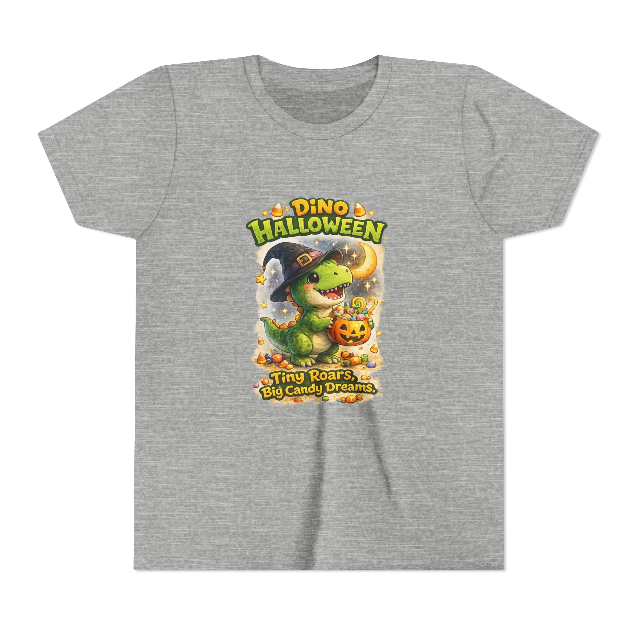 Dino Halloween "Tiny Roars, Big Candy Dreams" Cute Trick-or-Treat T-Shirt - Youth Tee