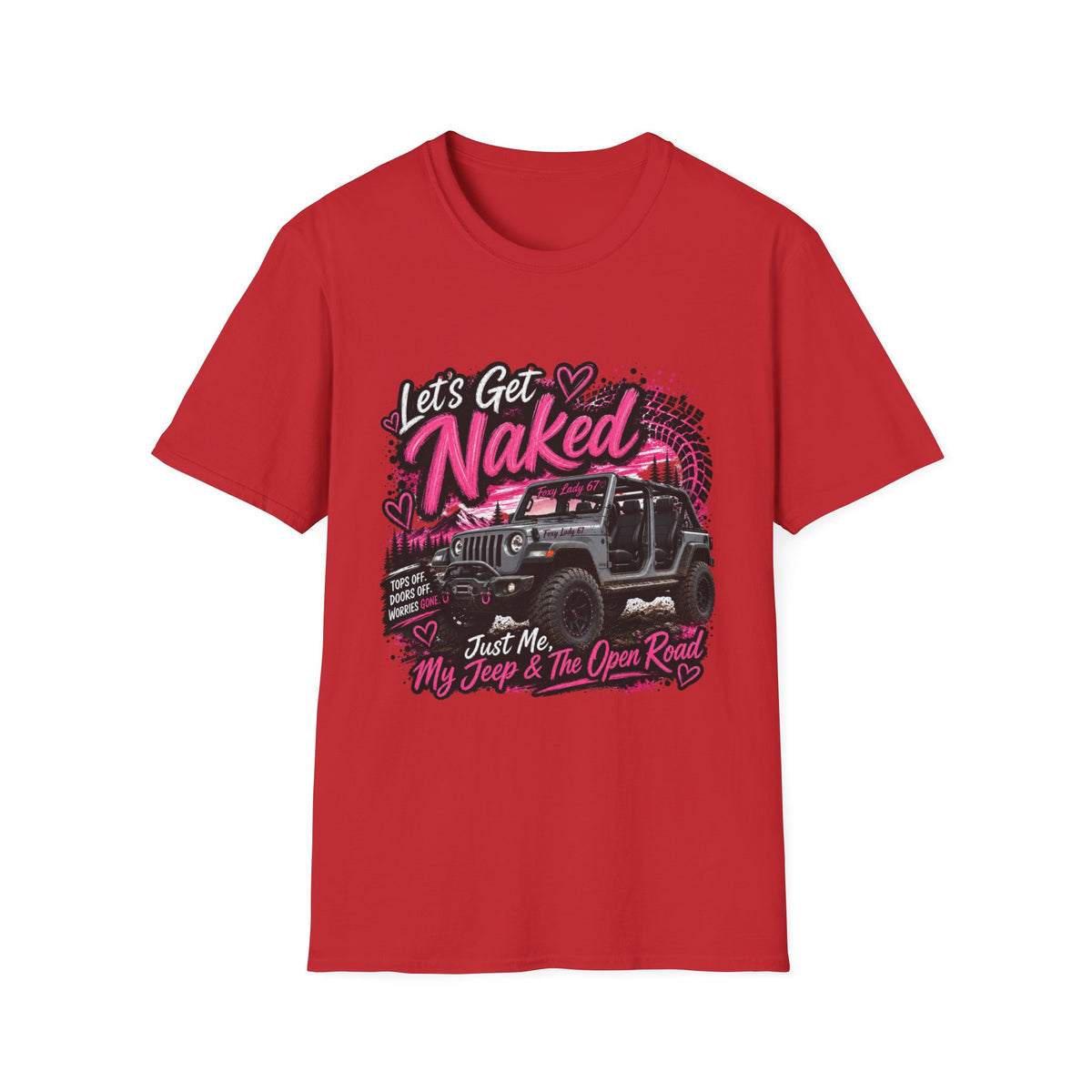 Jeep 'Let's Get Naked' Graphic T-Shirt — (Pink) Funny Off-Roading Top