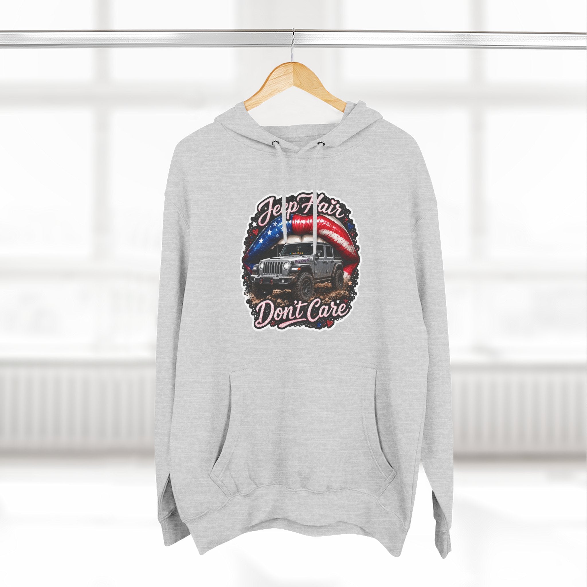 "Jeep Hair Don't Care" Graphic Fleece Pullover - Patriotic Jeep Hoodie
