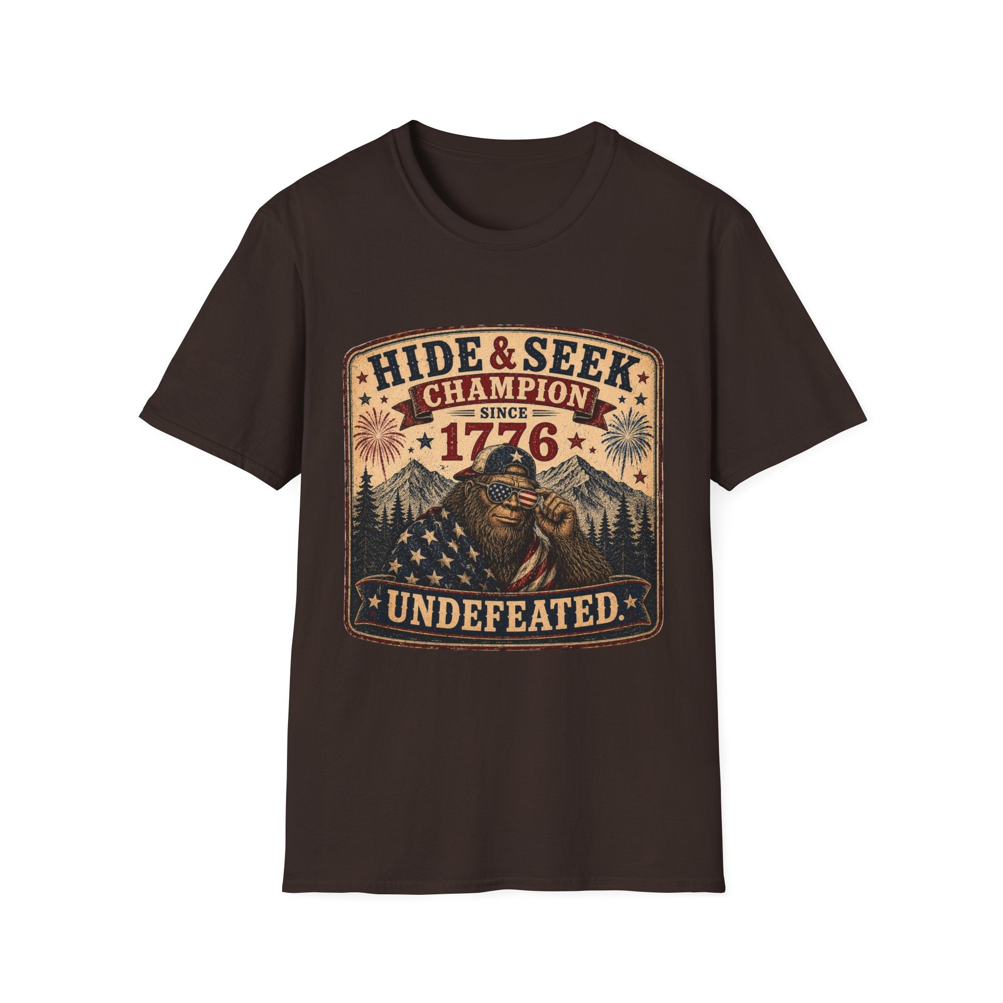 "Hide & Seek Champion Since 1776" Vintage Patriotic Graphic — T-Shirt