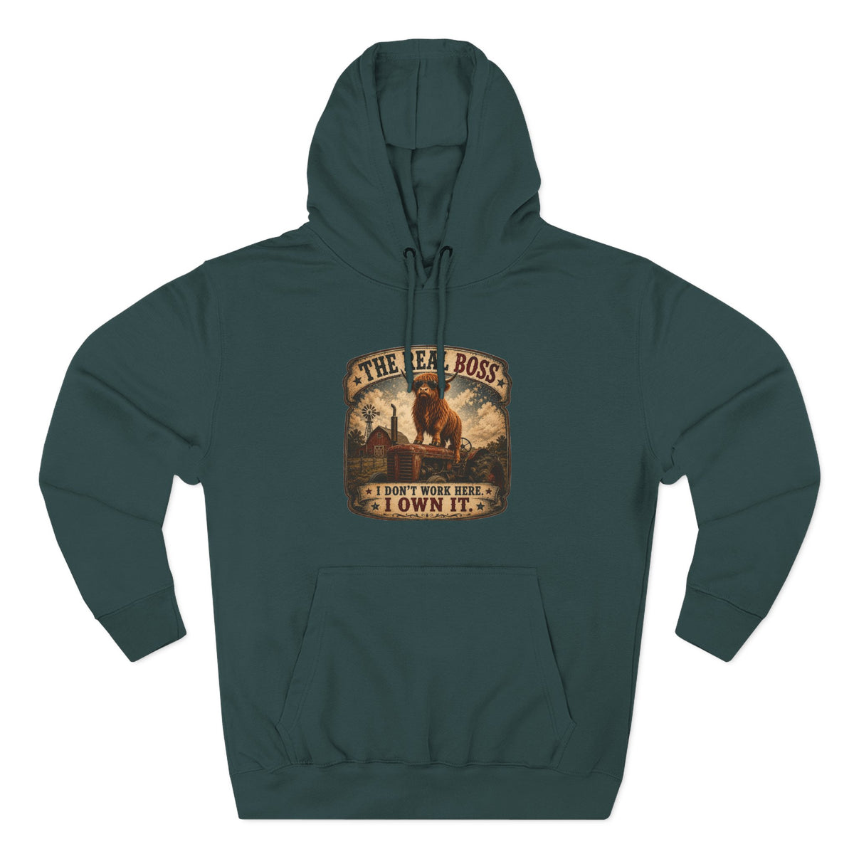The Real Boss Highland Cow Three-Panel Fleece Hoodie