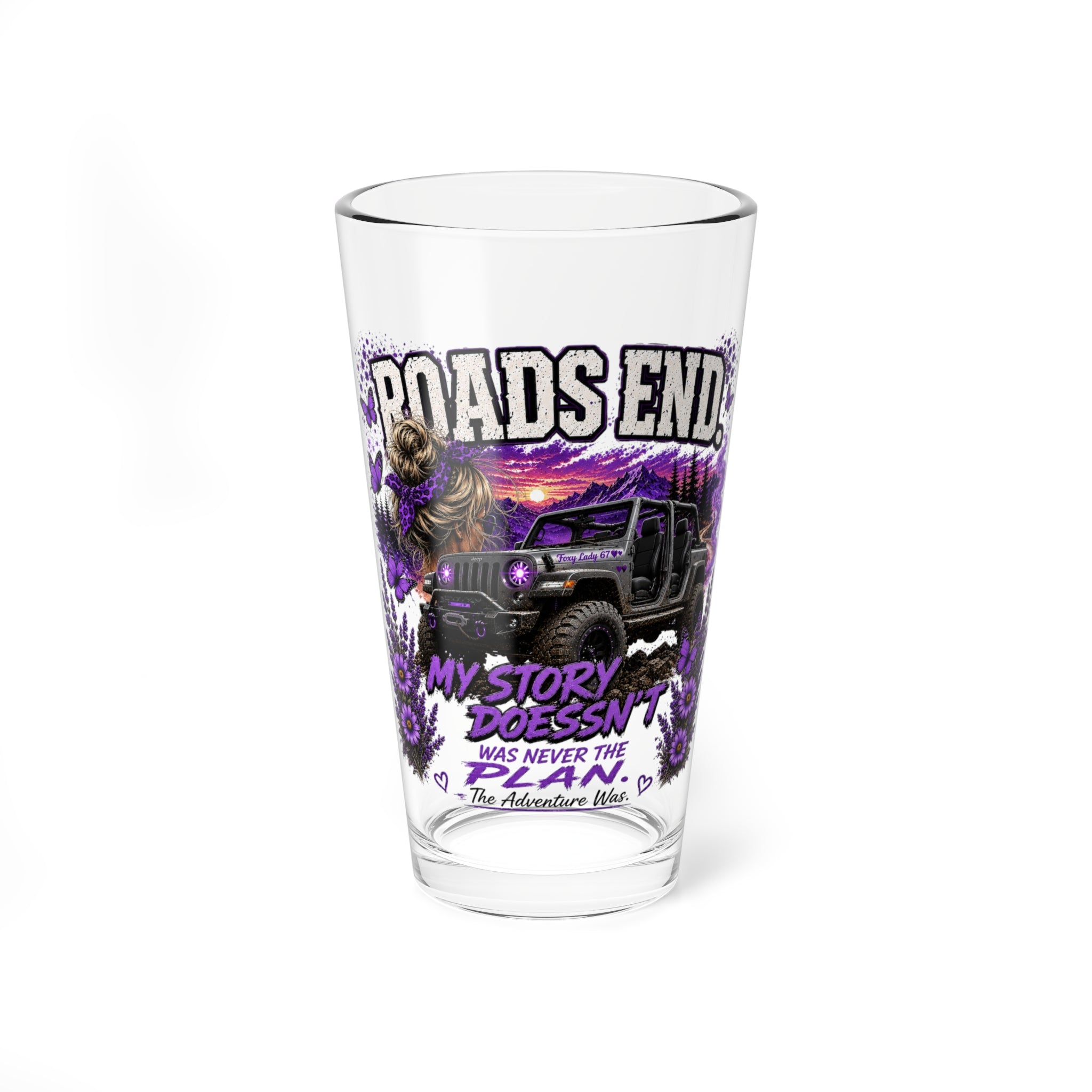 Roads End Adventure Mixing Glass — 16oz Jeep & Nature Graphic Pint Glass