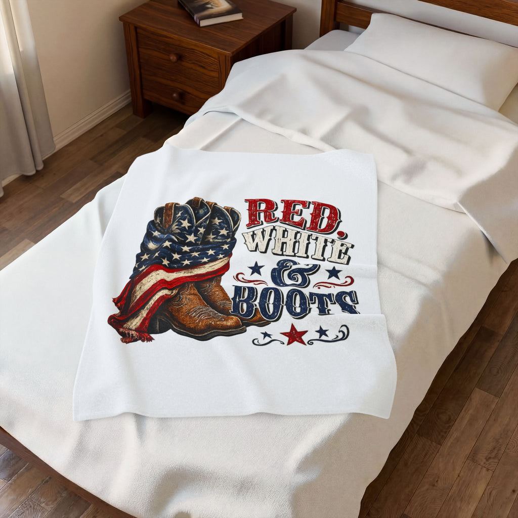 Red, White & Boots 4th July Velveteen Plush Blanket