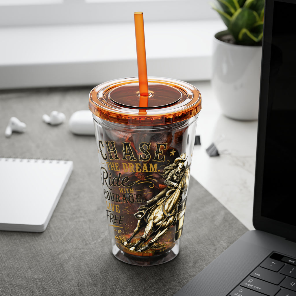Inspirational Horse Tumbler with Straw — "Chase the Dream, Ride with Courage" 16oz