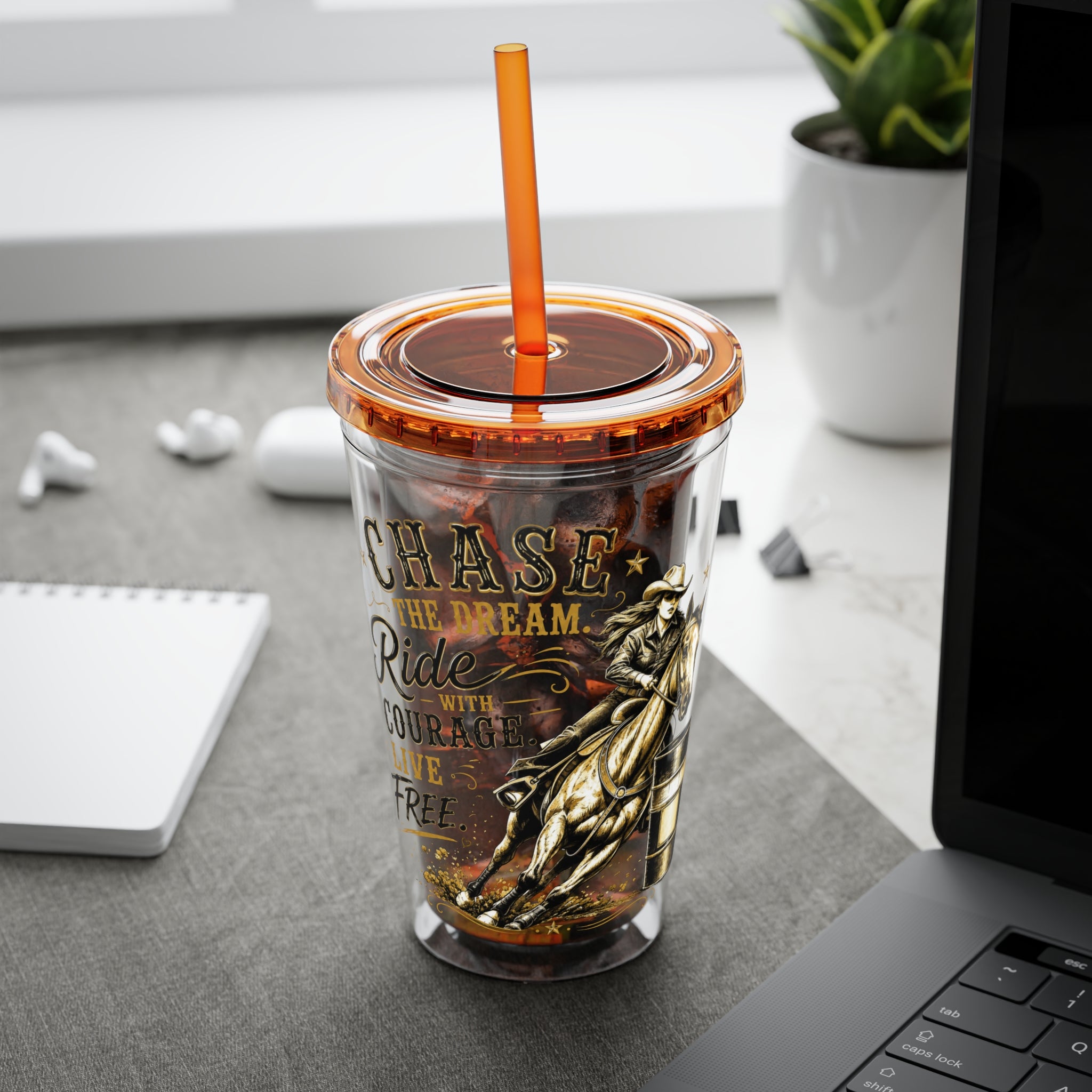 Inspirational Horse Tumbler with Straw — "Chase the Dream, Ride with Courage" 16oz