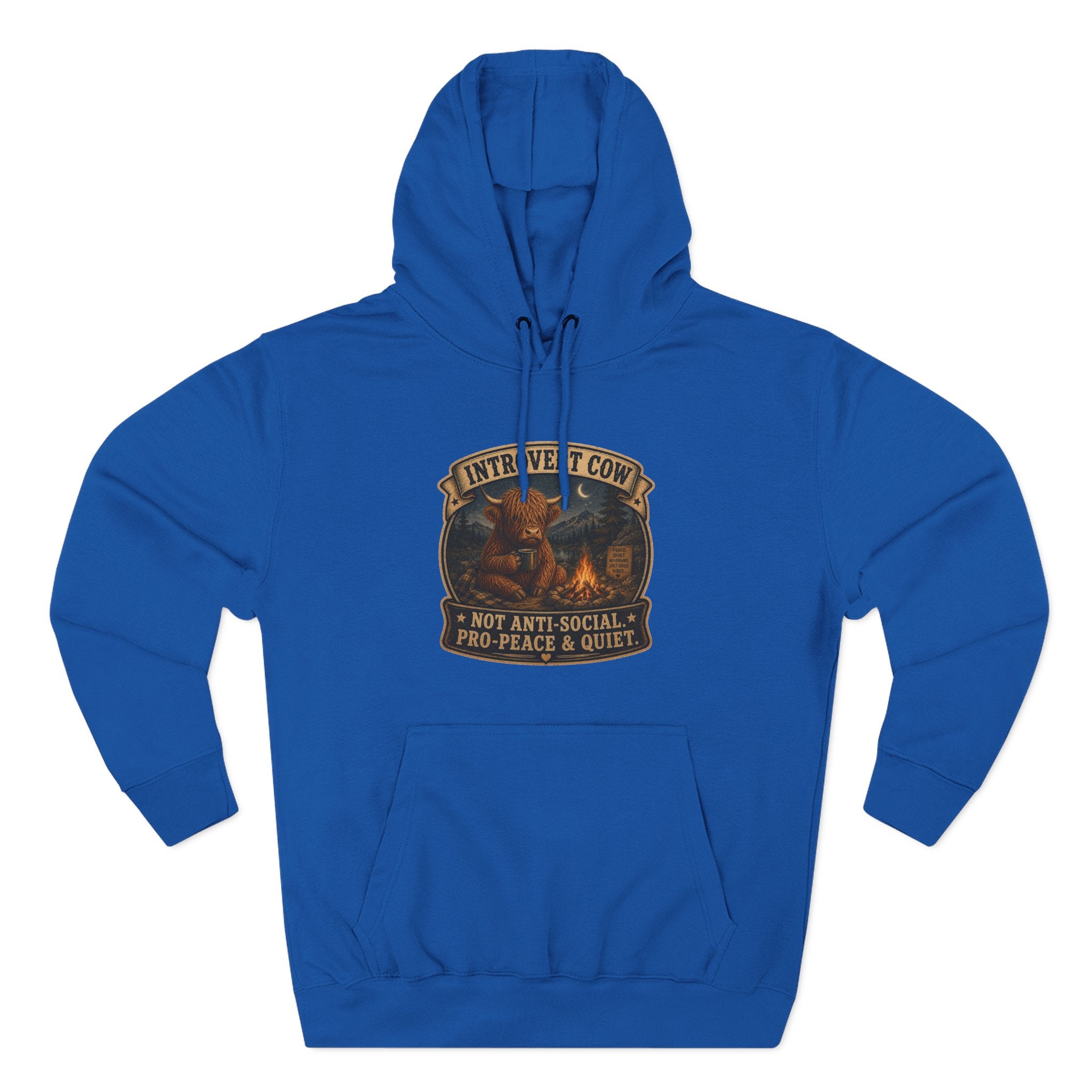 Introvert Highland Cow Three-Panel Fleece Hoodie
