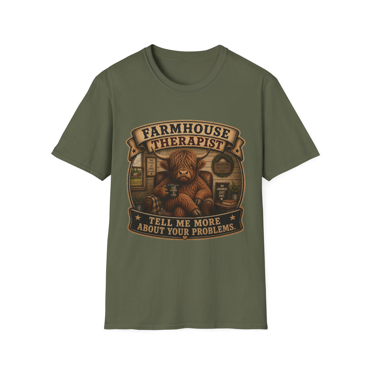 Farmhouse Therapist Highland Cow Unisex Softstyle T-Shirt