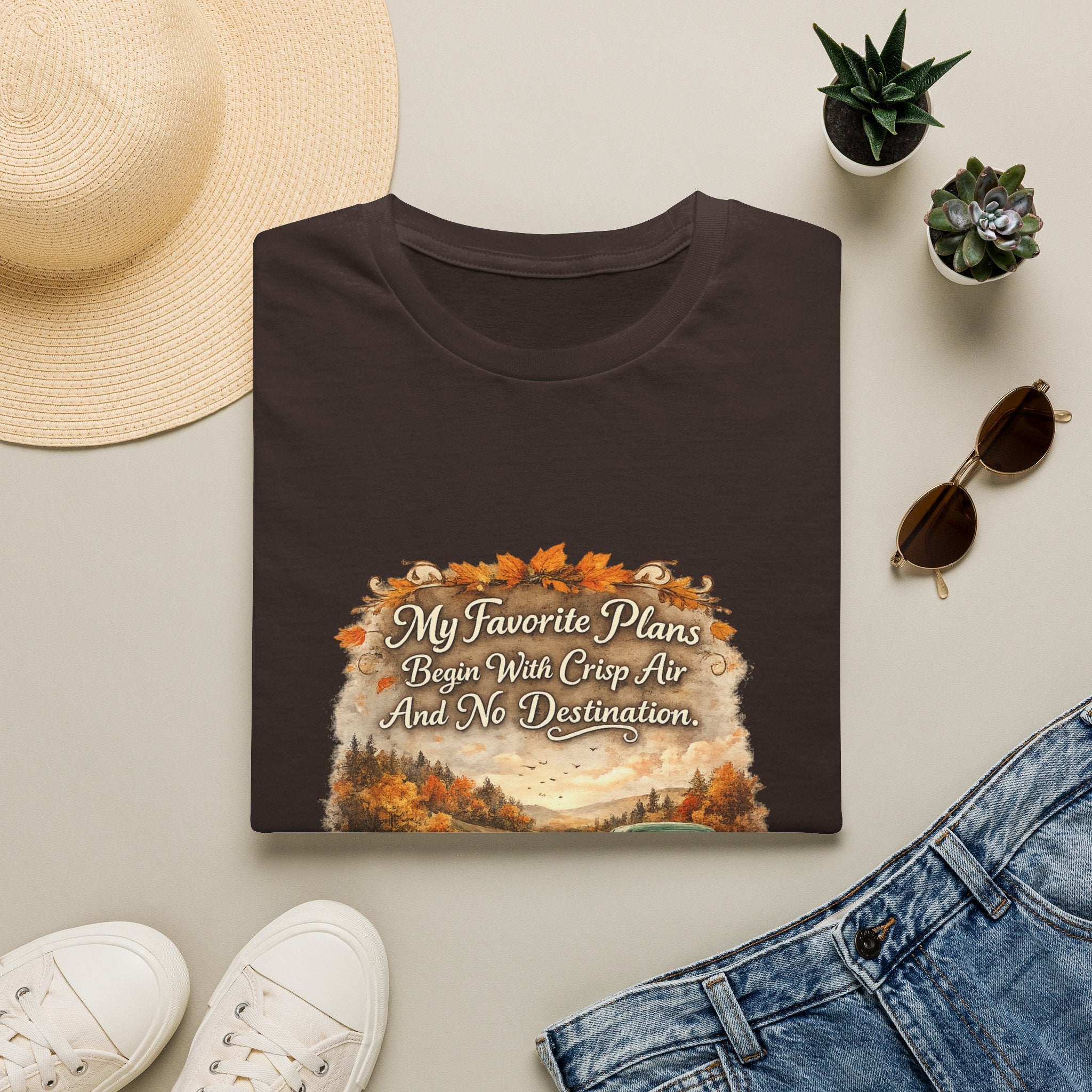 “My Favorite Plans Begin With Crisp Air And No Destination” Vintage Autumn Tee — Fall Roadtrip T-Shirt