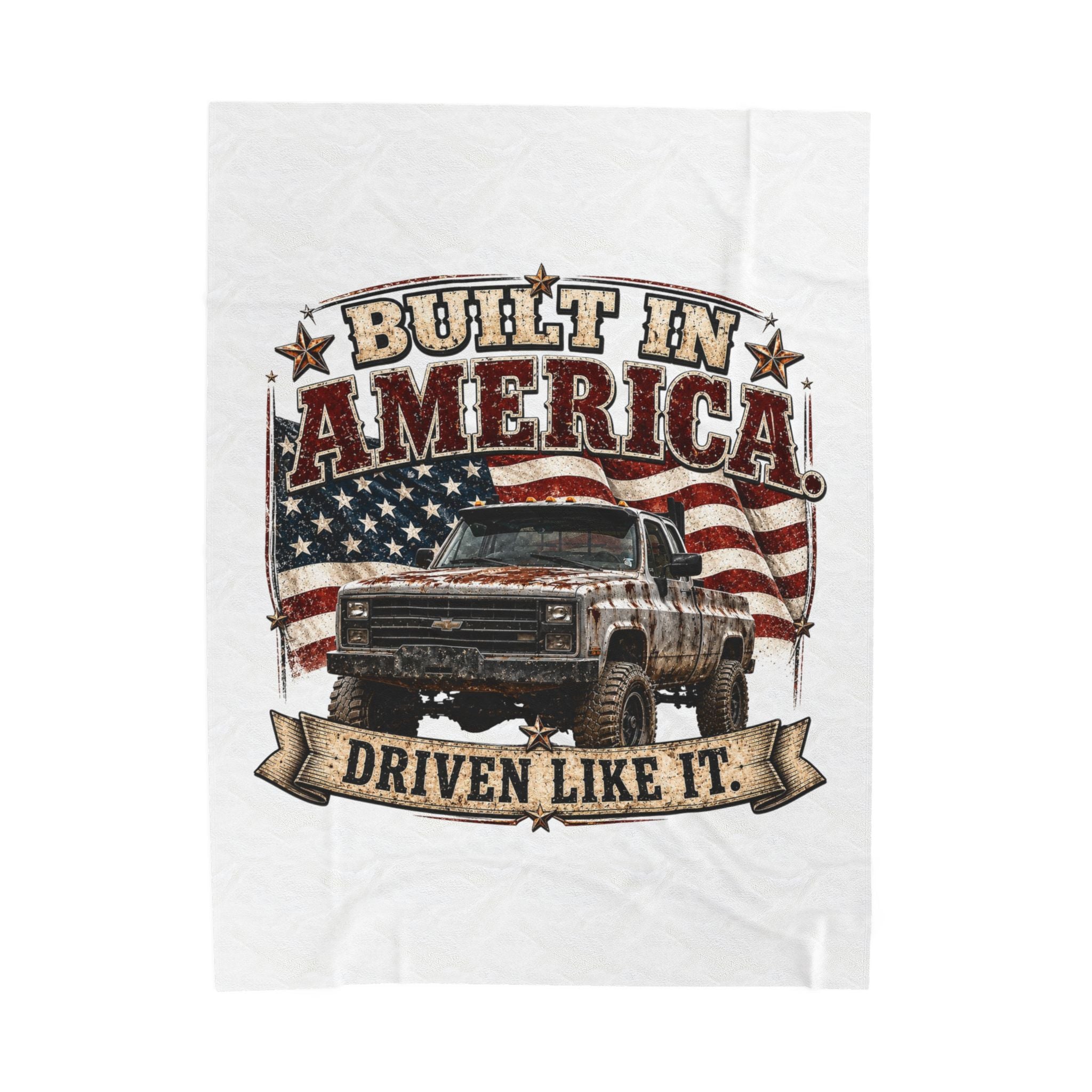 "Driven Like It" Patriotic American Flag Throw — Built in America Truck Velveteen Plush Blanket