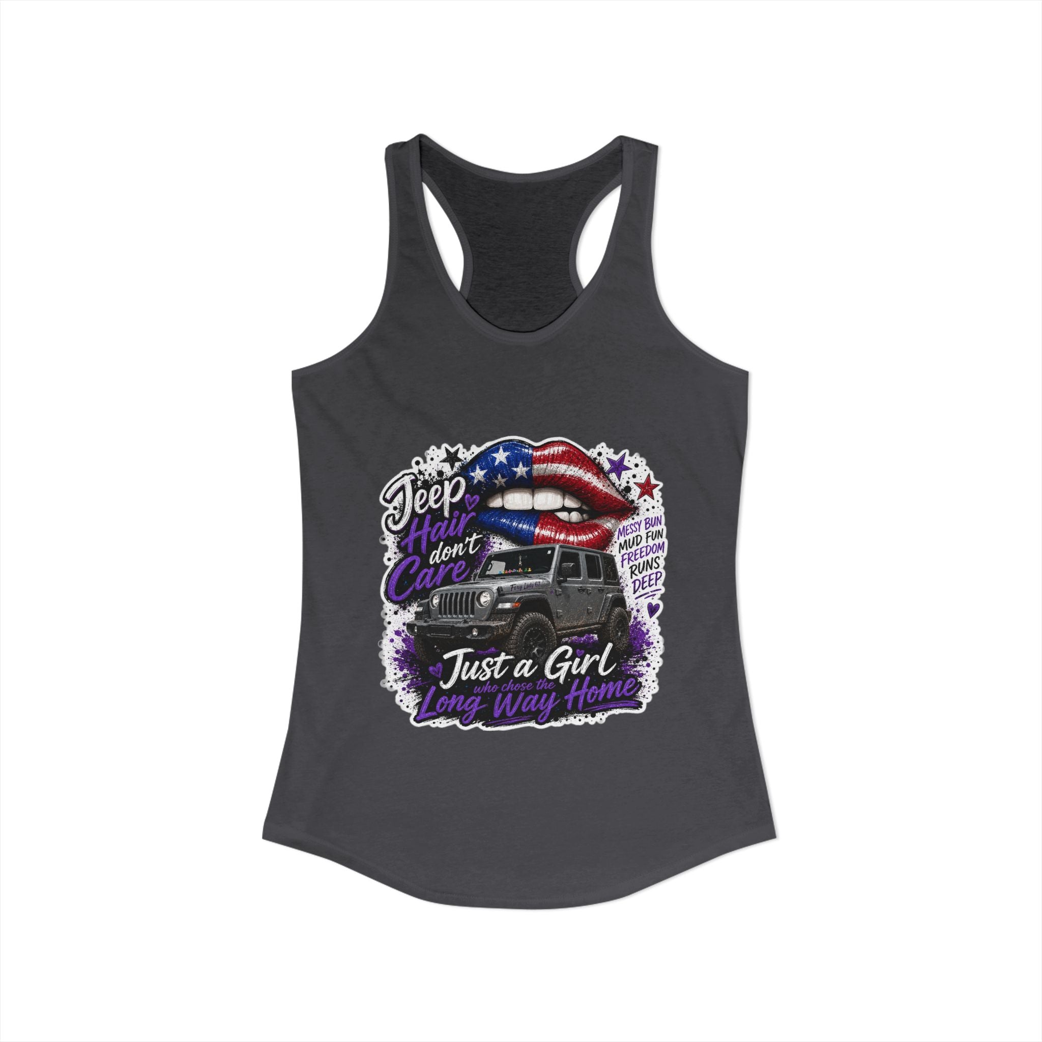 Jeep Hair Don't Care - Just a Girl A Long Way Home Women's Ideal Racerback Tank