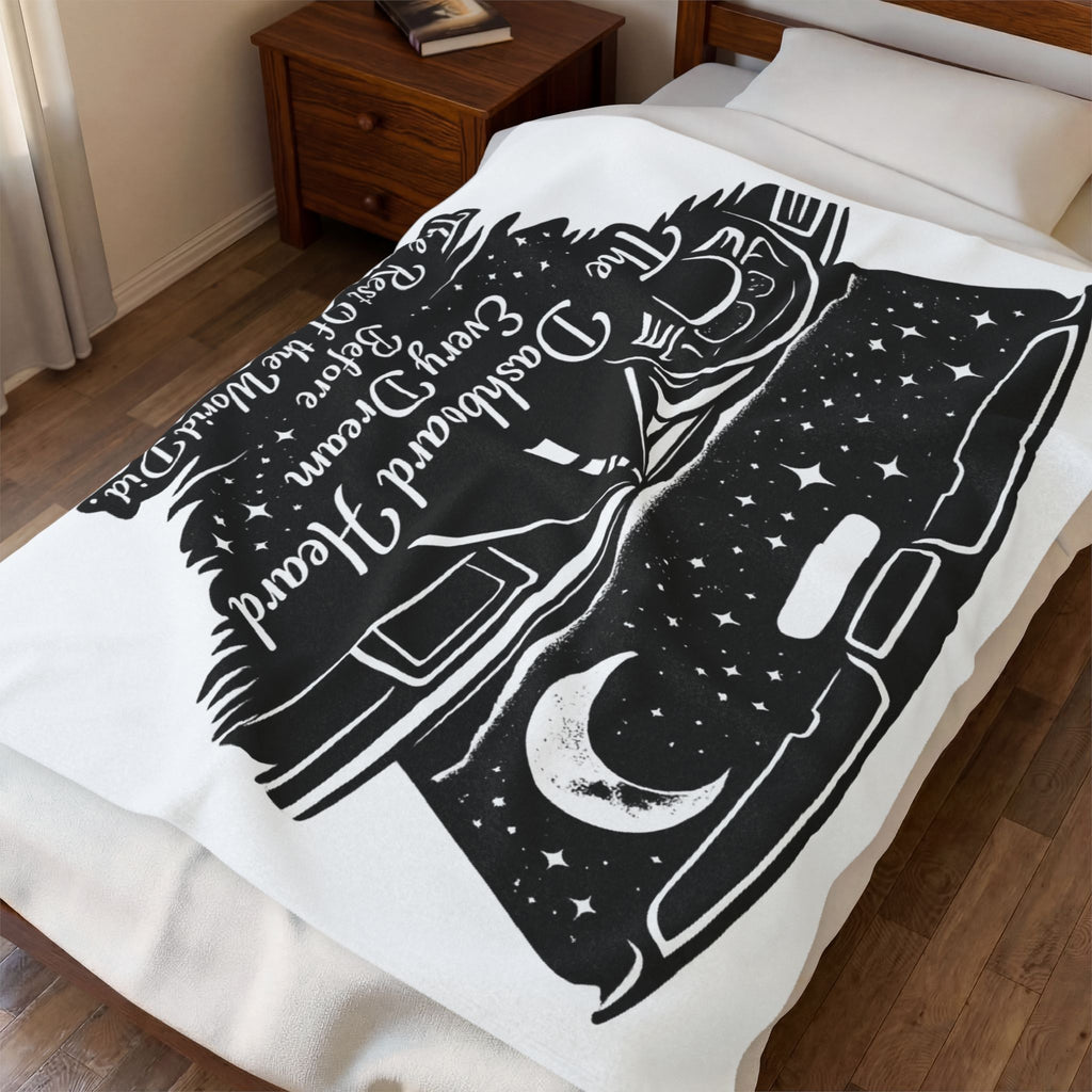 'The Dashboard Heard Every Dream' Retro Camper Moonlight Design - Velveteen Plush Blanket