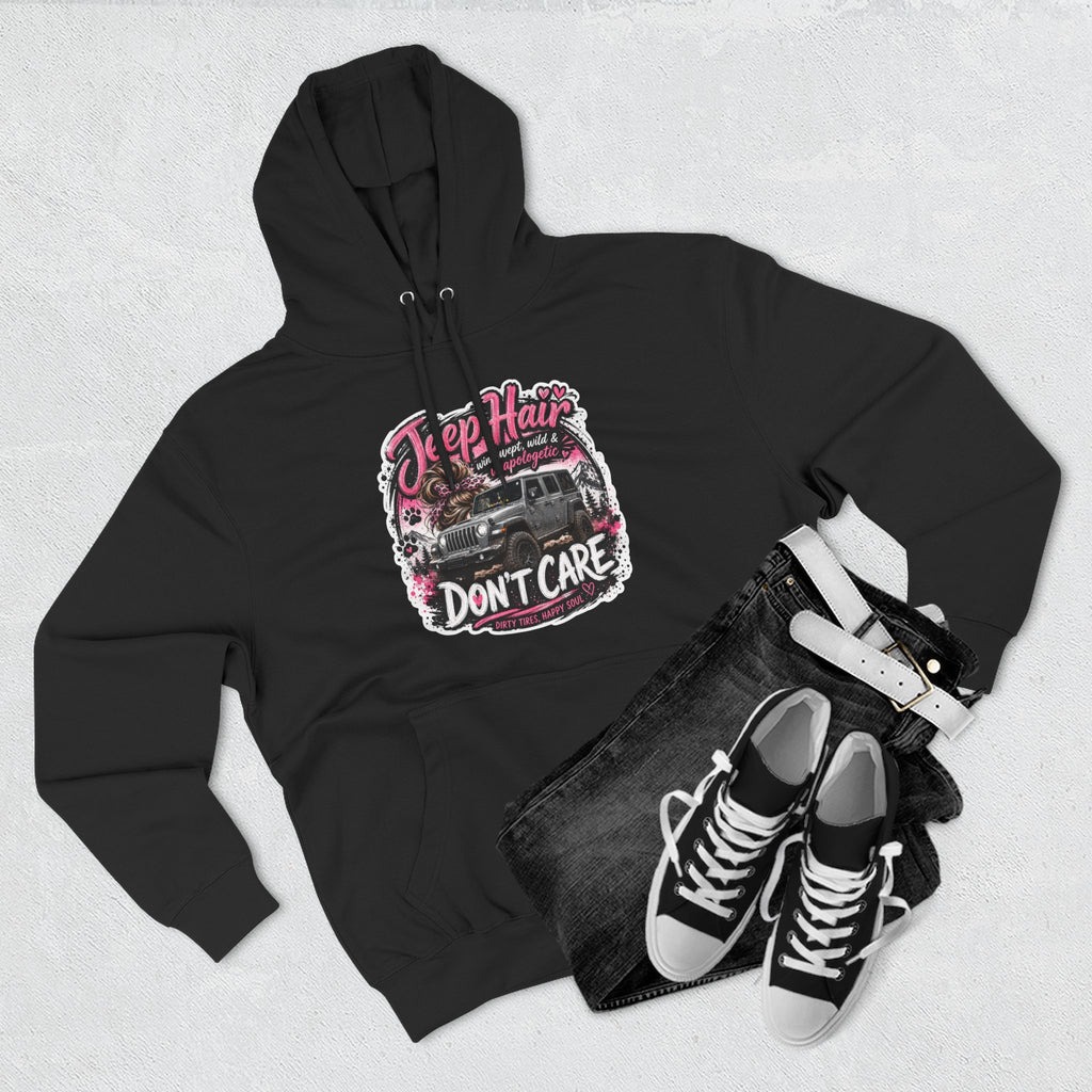 Jeep Hair Don't Care (Pink) Three-Panel Fleece Hoodie