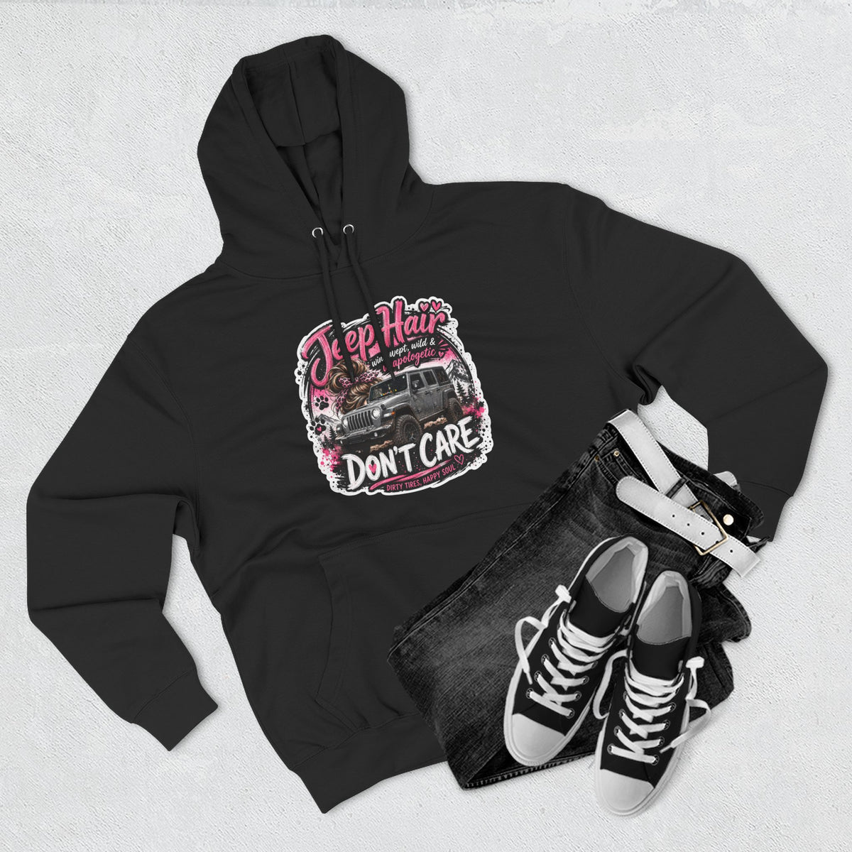 Jeep Hair Don't Care (Pink) Three-Panel Fleece Hoodie