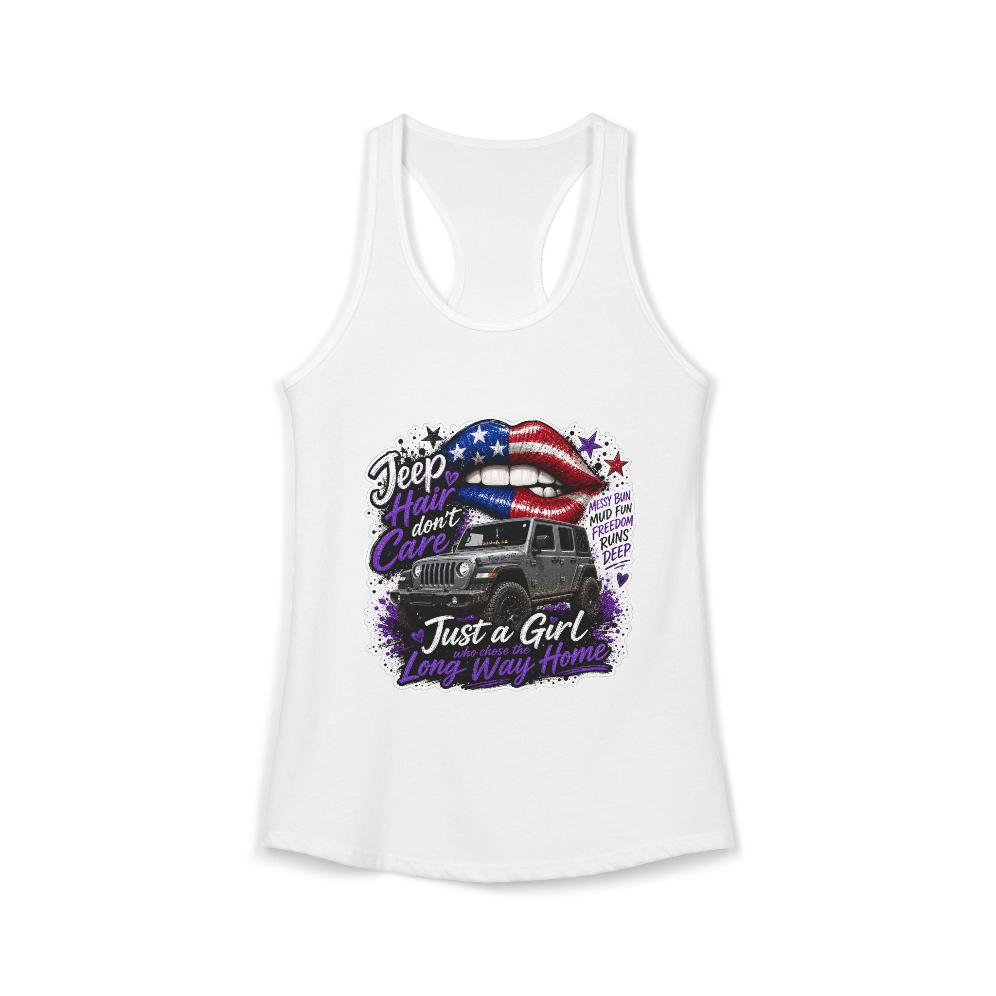 Jeep Hair Don't Care - Just a Girl A Long Way Home Women's Ideal Racerback Tank