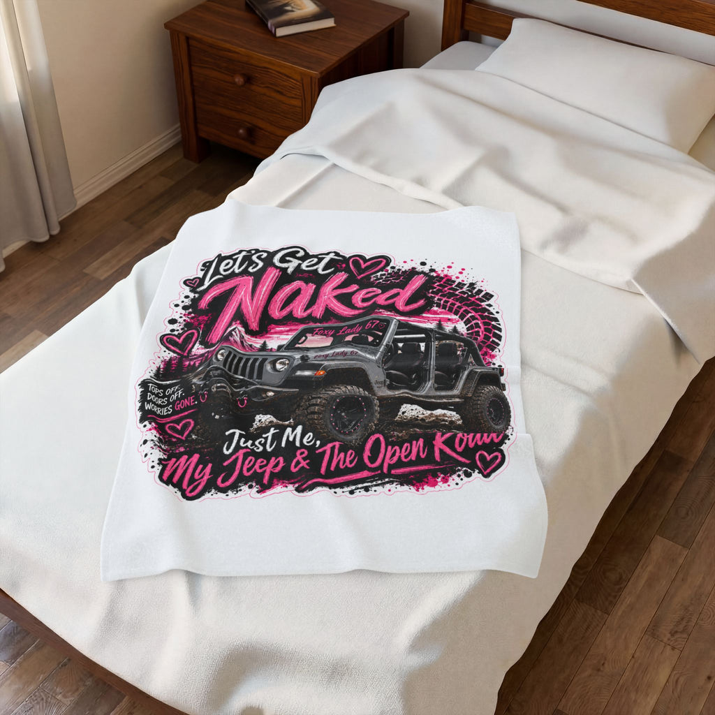 Let's Get Naked Jeep (Pink) Velveteen Plush Blanket