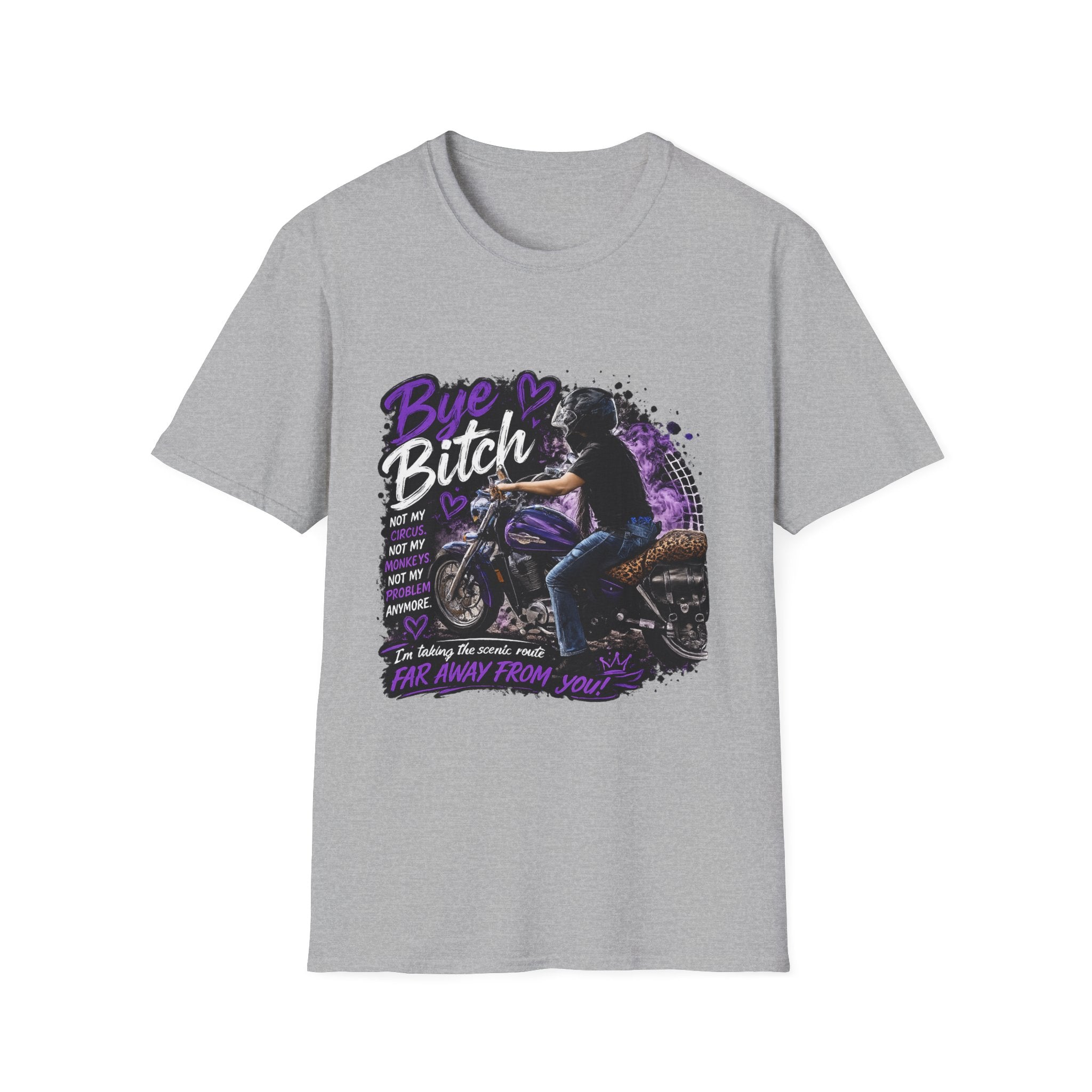 "Bue Bitch" Purple Motorcycle Design – Biker Babe Graphic T‑Shirt