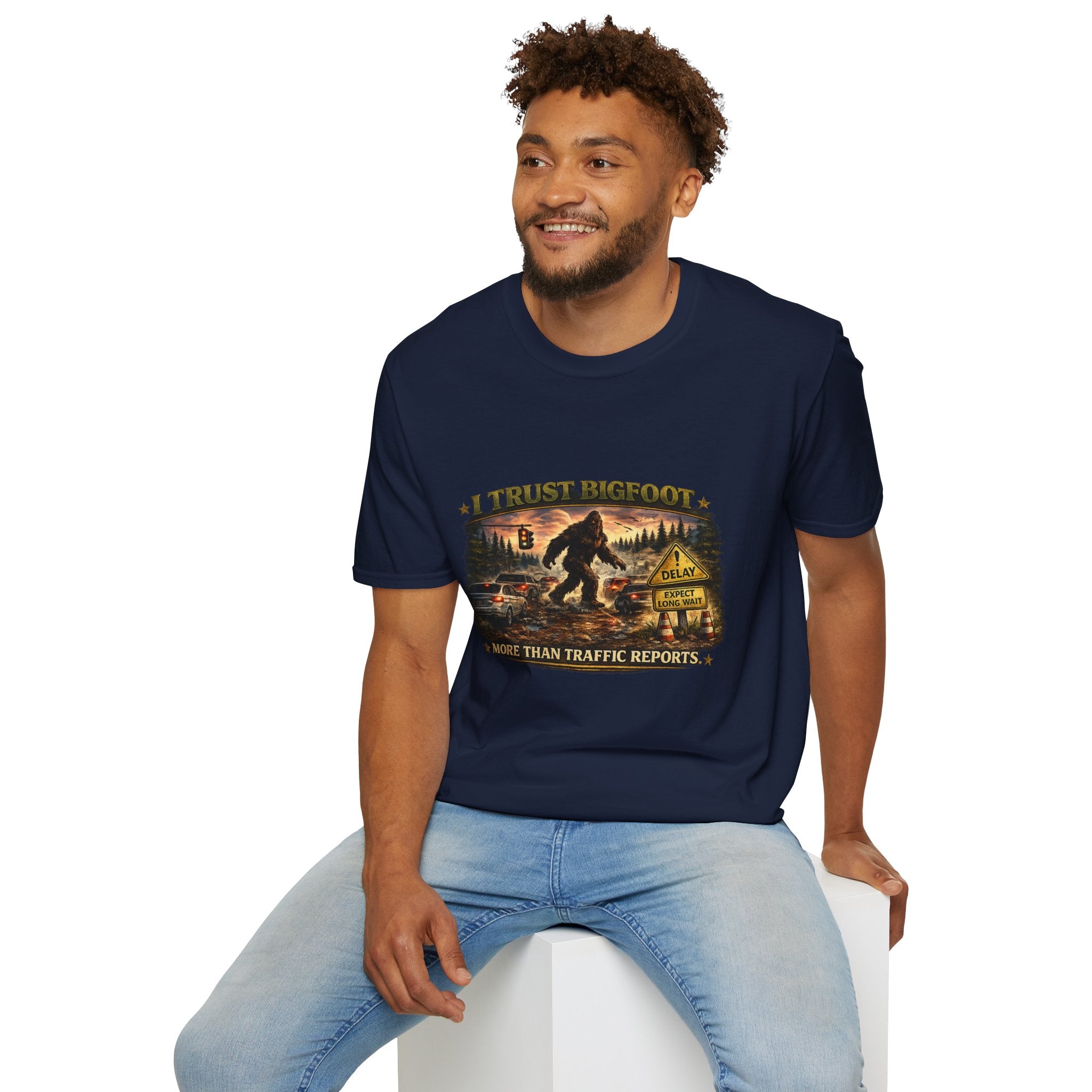 Bigfoot Graphic T-Shirt — "I Trust Bigfoot" Vintage Forest Design
