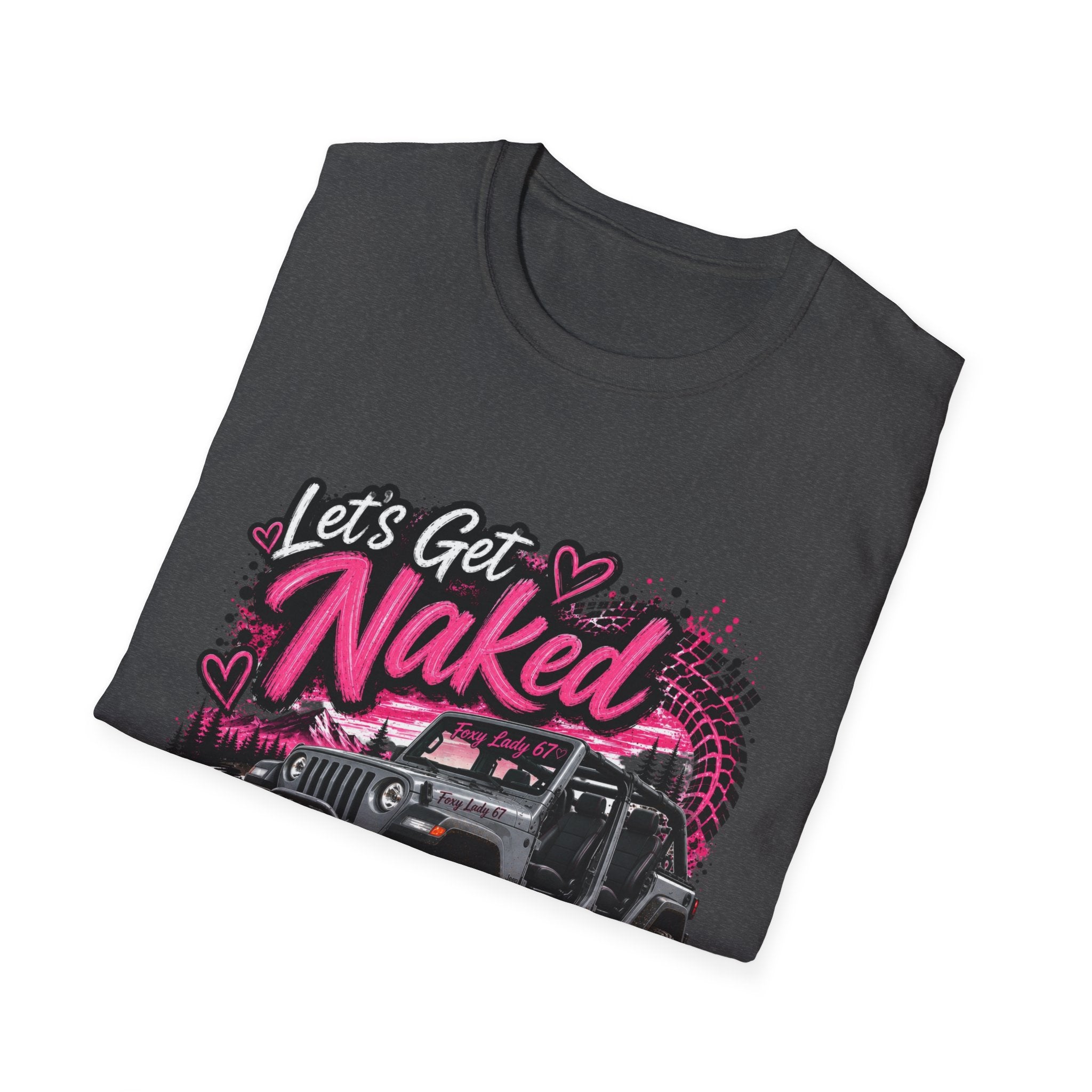 Jeep 'Let's Get Naked' Graphic T-Shirt — (Pink) Funny Off-Roading Top
