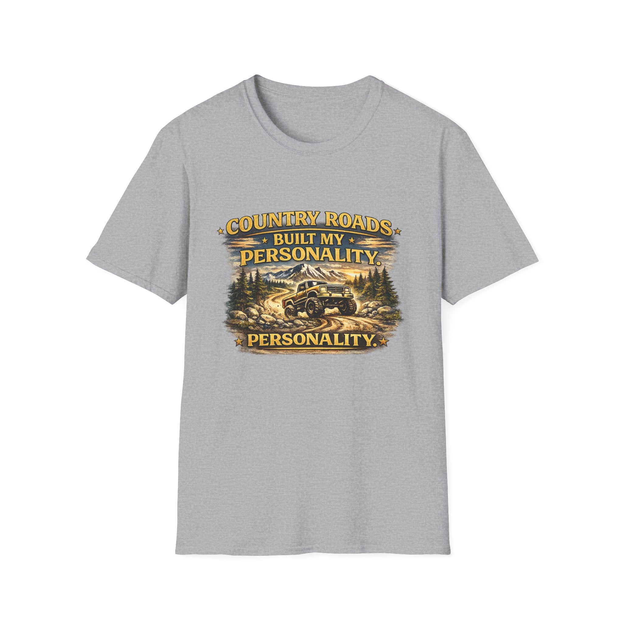 "Country Roads Built My Personality" Vintage Mountain Truck Tee — T-Shirt