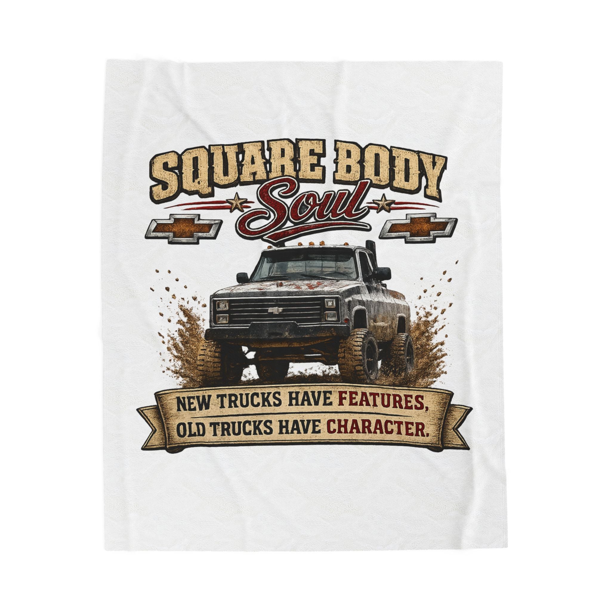 Square Body Soul Truck Velveteen Plush Blanket — “New Trucks Have Features, Old Trucks Have Character” Throw