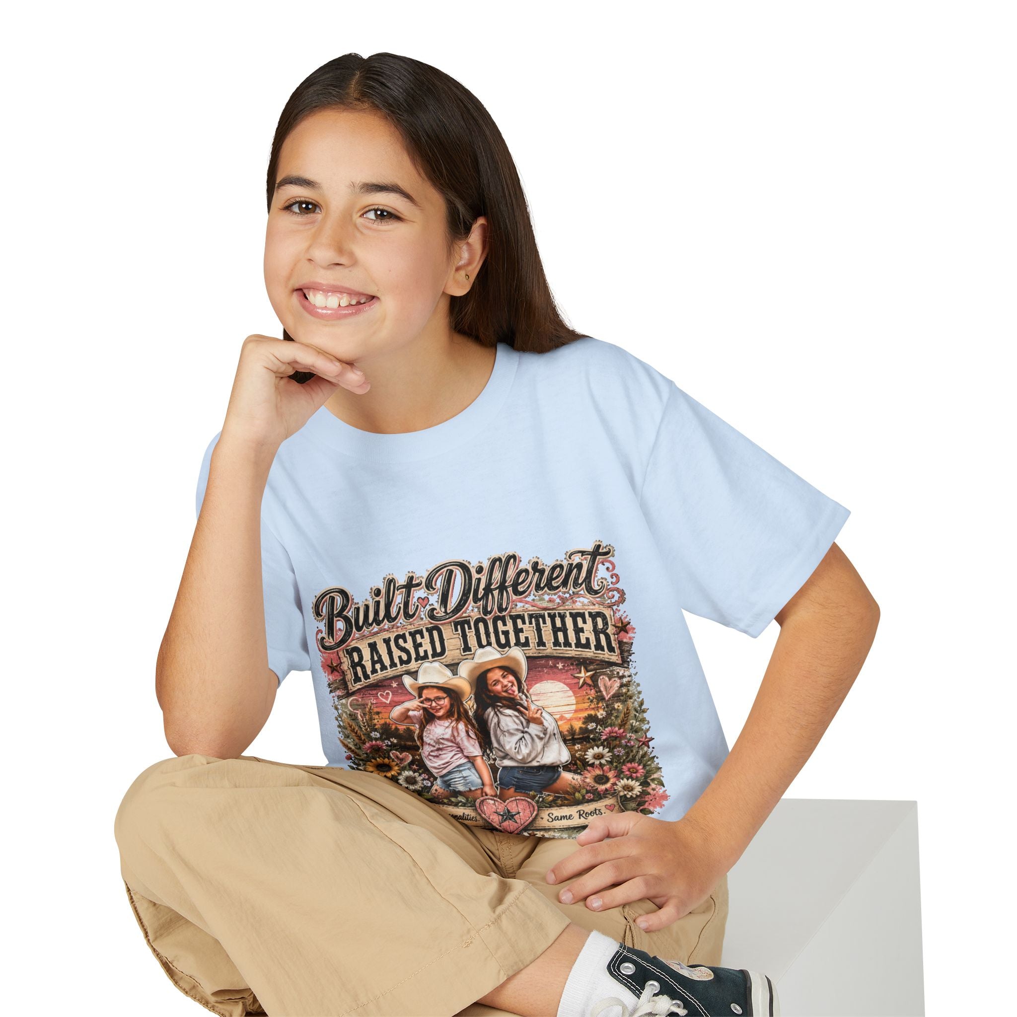 "Built Different, Raised Together" Siblings Vintage Floral Tee — Youth T-Shirt