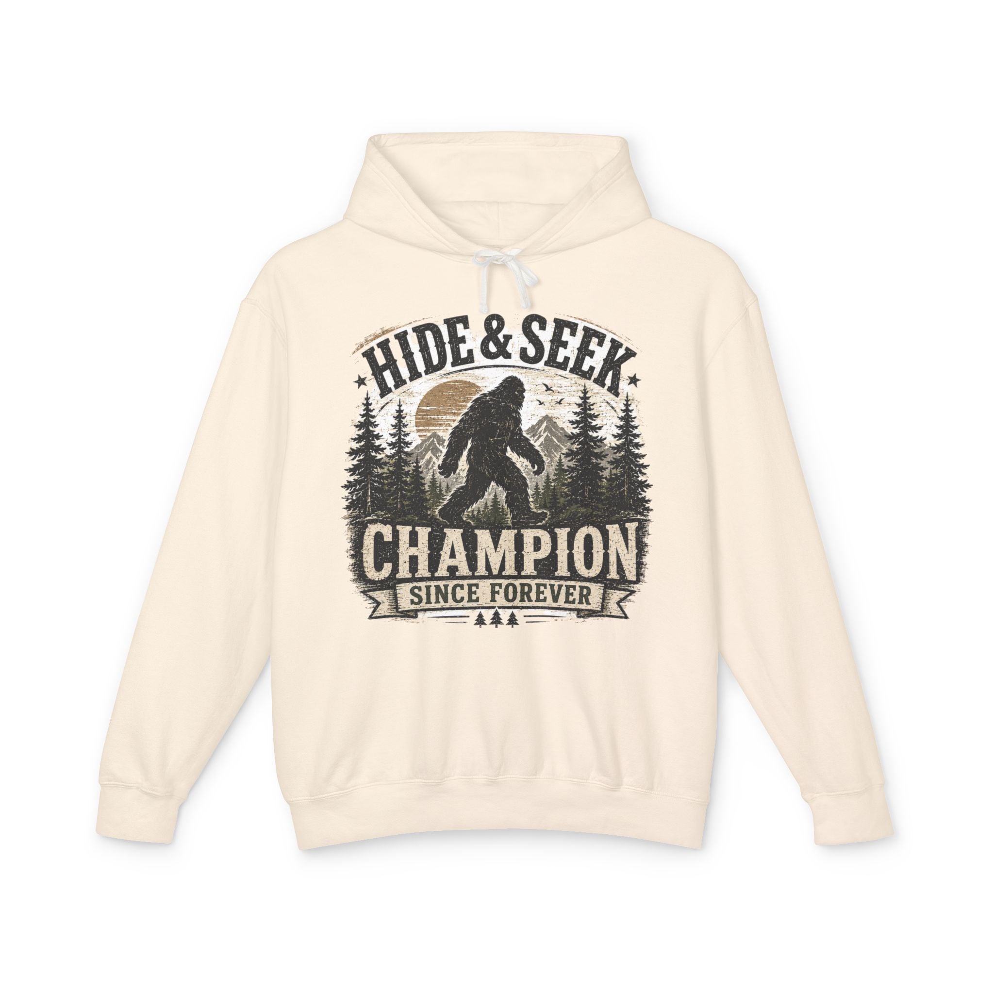 Hide & Seek Champion Hoodie — Bigfoot Sasquatch Graphic Hooded Sweatshirt