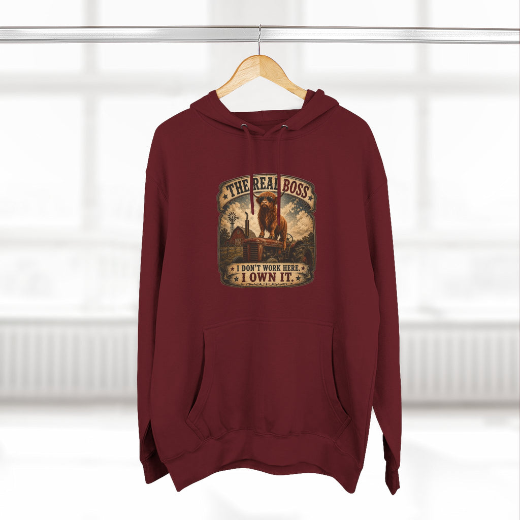 The Real Boss Highland Cow Three-Panel Fleece Hoodie
