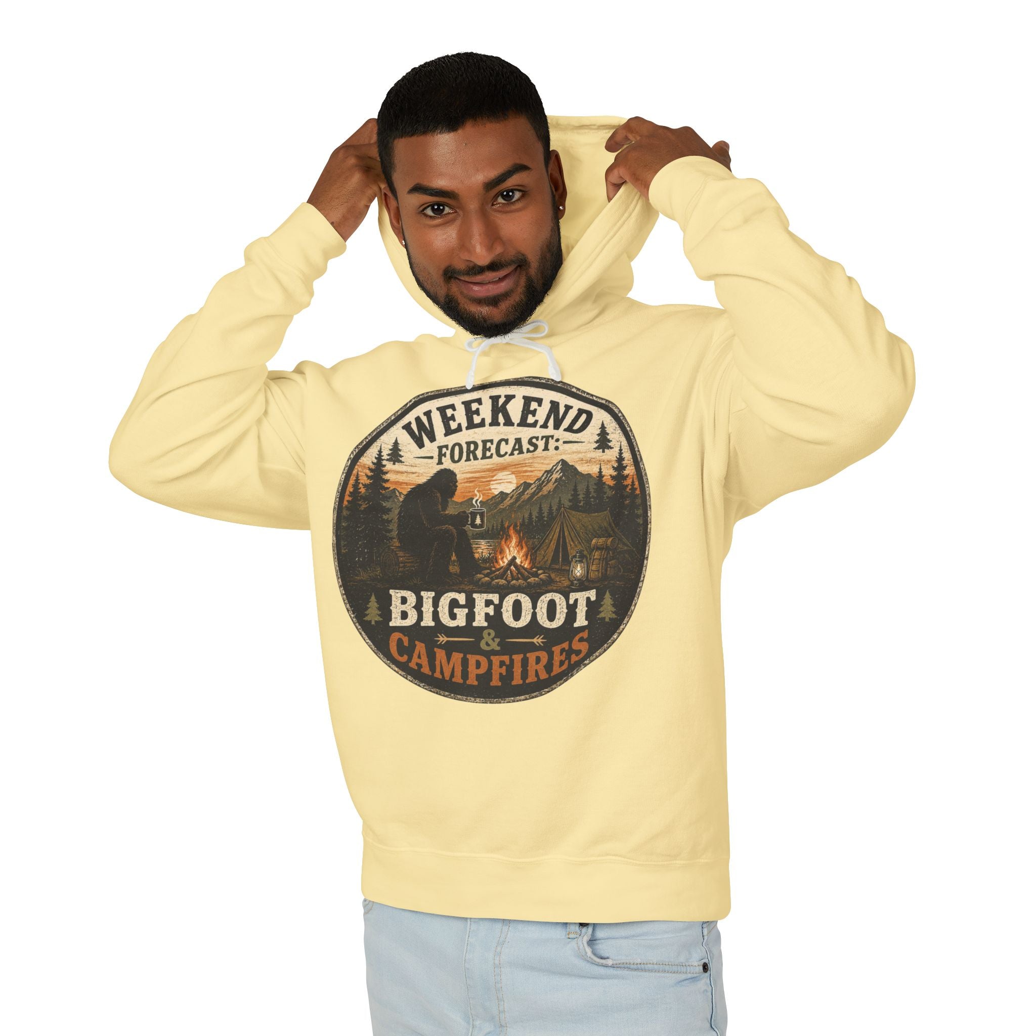 Bigfoot & Campfires Hoodie — Weekend Forecast Camping Graphic Sweatshirt