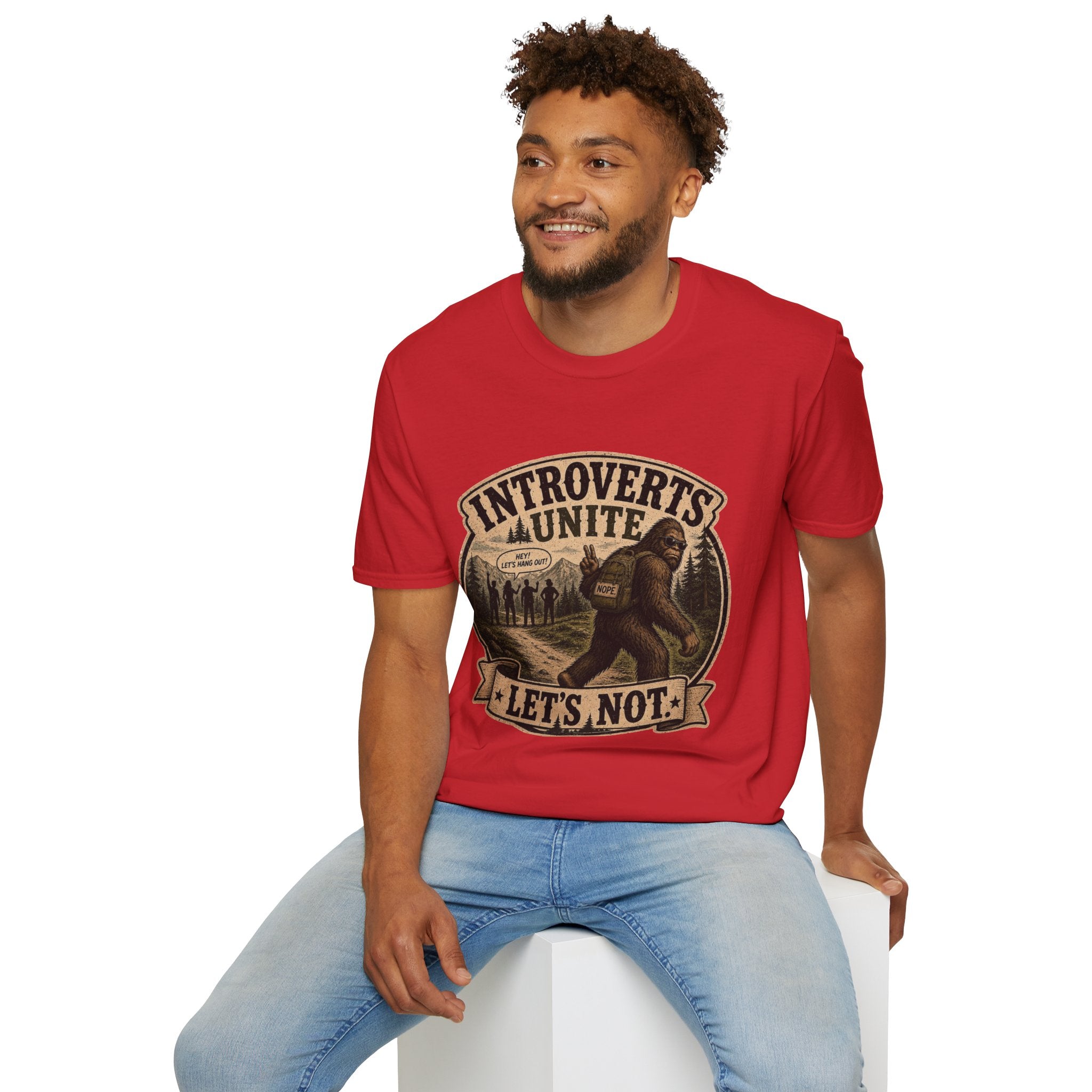Bigfoot’s Introverts Unite Let's Not T-Shirt — Funny Sasquatch Recalculating Map Tee