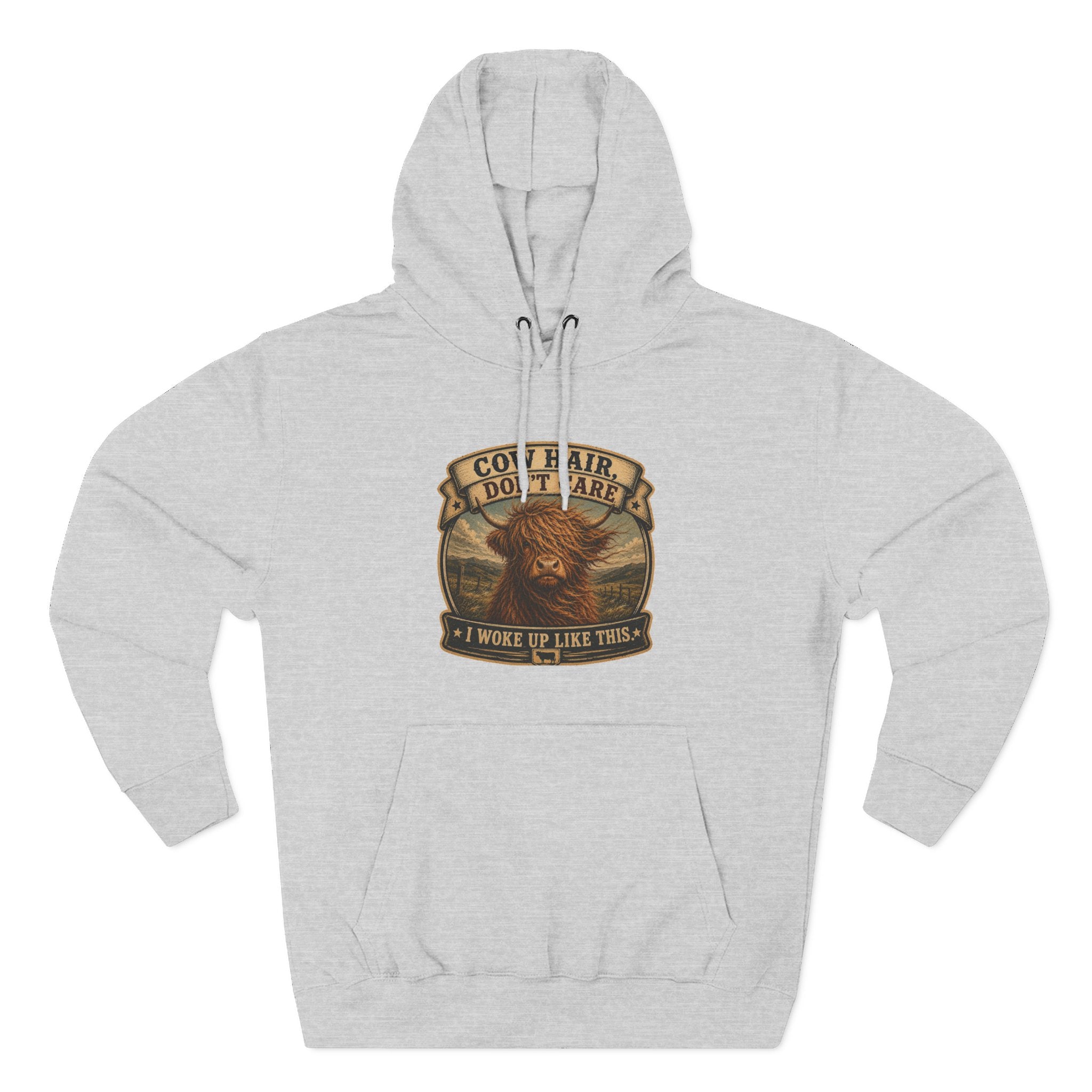 Cow Hair Don't Care Highland Cow - Three-Panel Fleece Hoodie