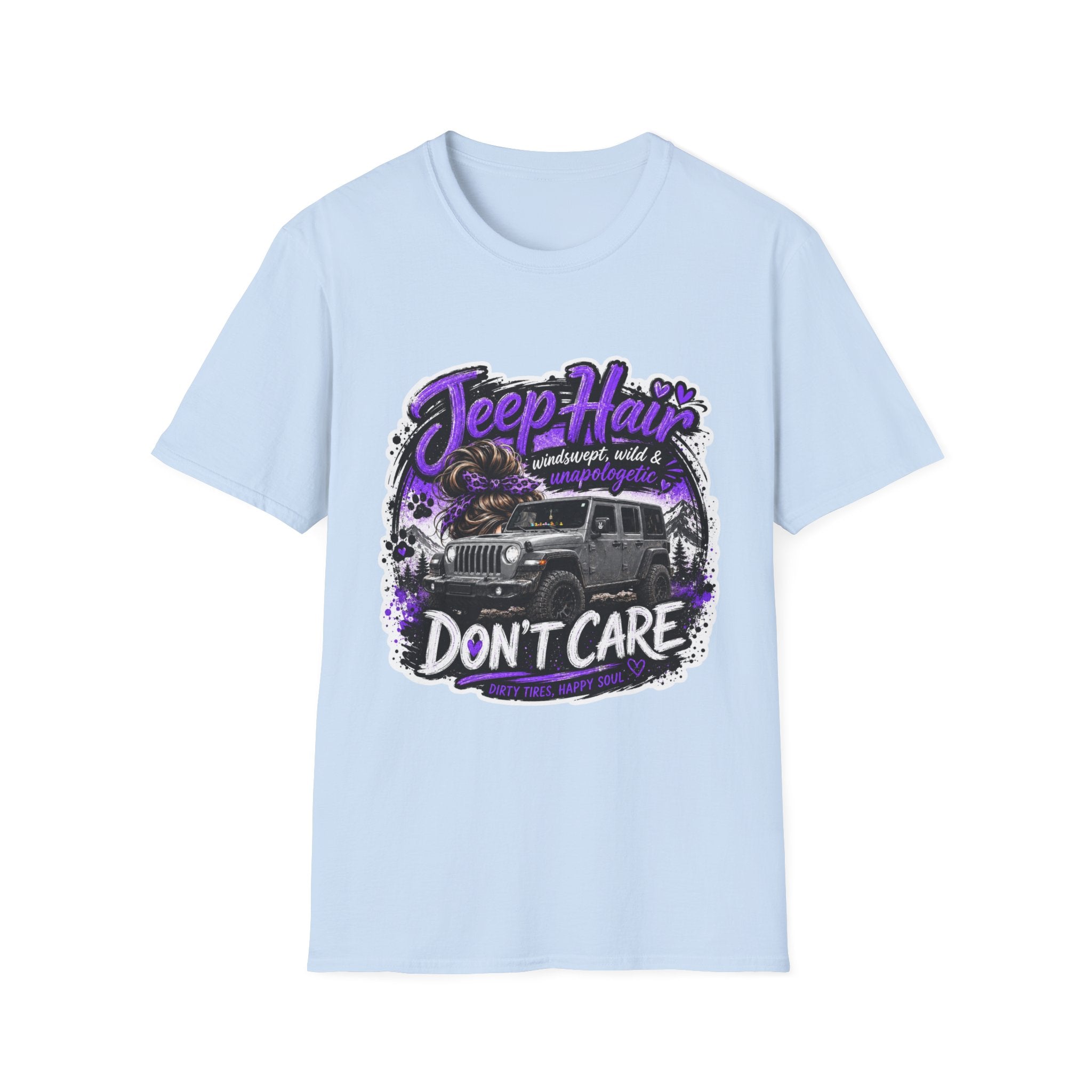 Jeep Hair Don't Care (Purple) Unisex Softstyle T-Shirt