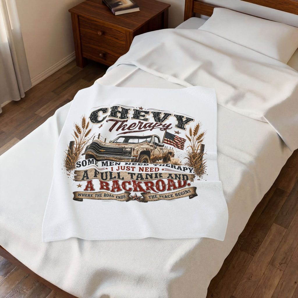 'Some Men Need Therapy... A Full Tank and A Backroad' Cozy Truck Throw — Chevy Therapy Plush Blanket