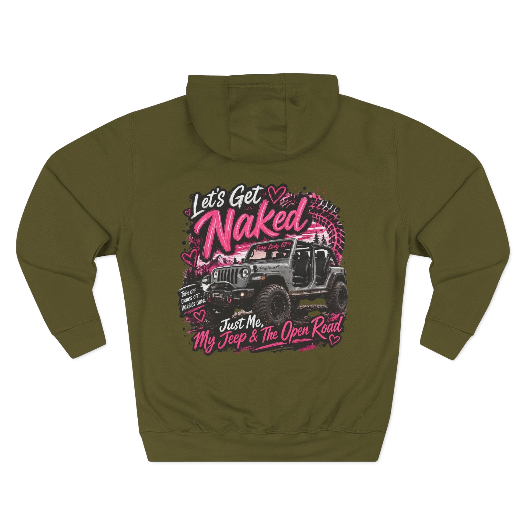 Let's Get Naked Jeep (design on front and back) Three-Panel Fleece Hoodie