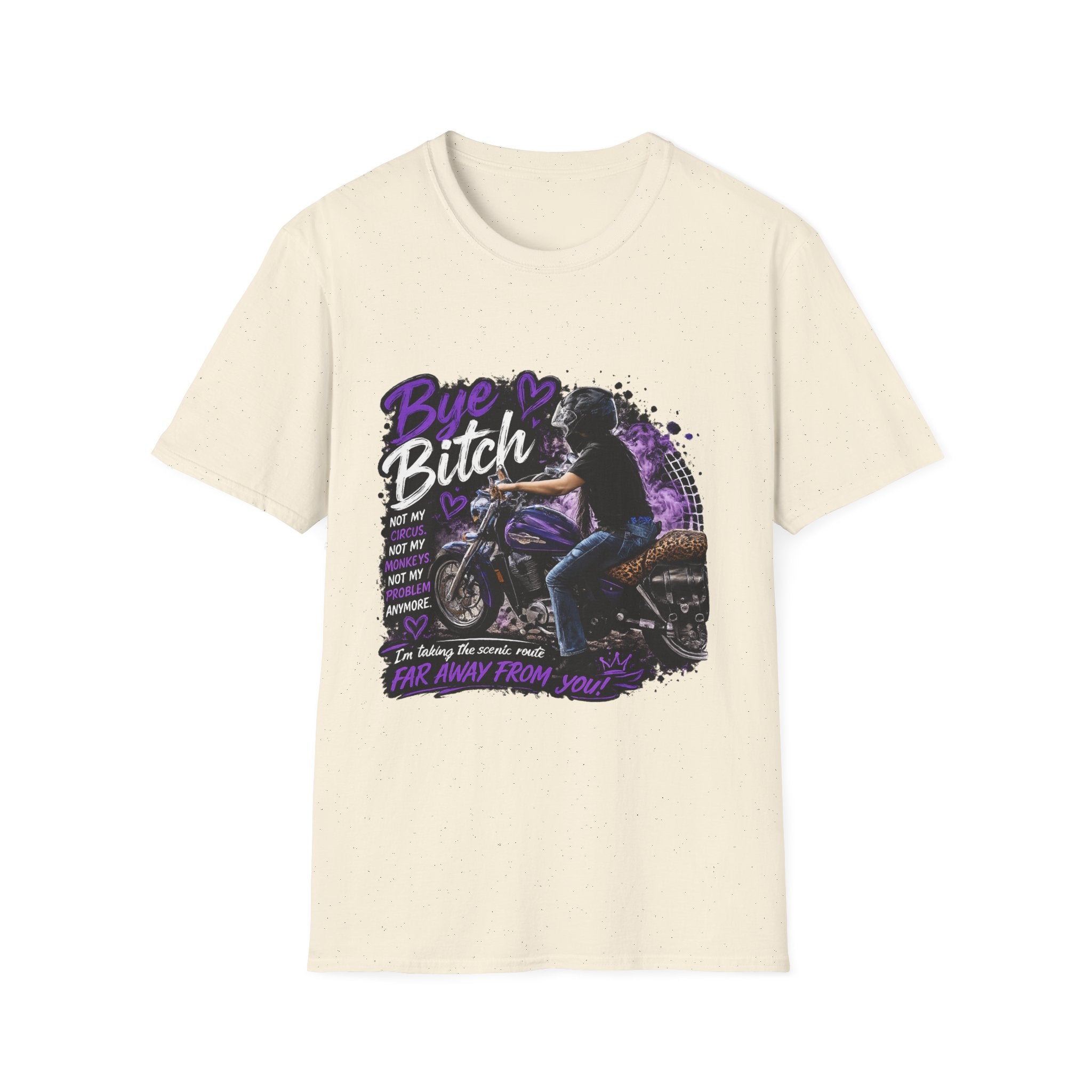 "Bue Bitch" Purple Motorcycle Design – Biker Babe Graphic T‑Shirt