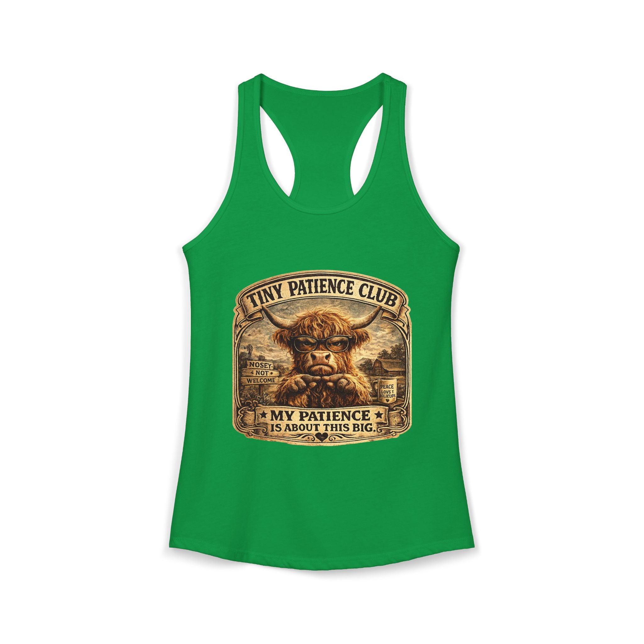 Tiny Patience Highland Cow Women's Ideal Racerback Tank