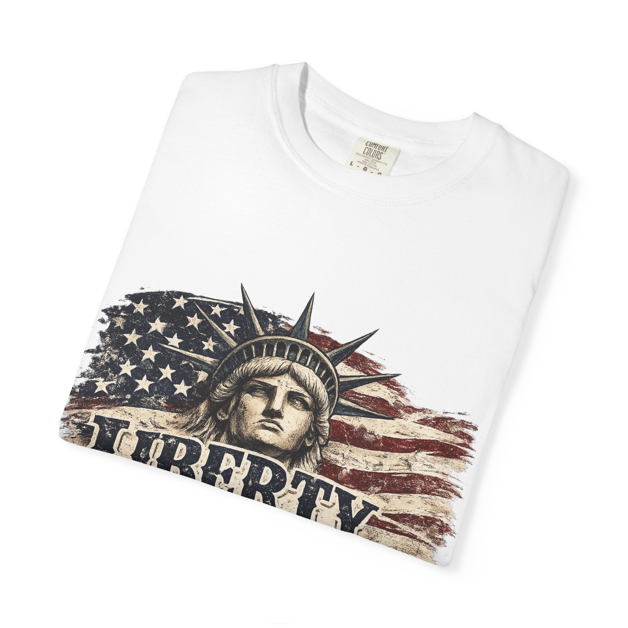 Liberty Runs Deep T-Shirt — Vintage Statue of Liberty American Flag Tee