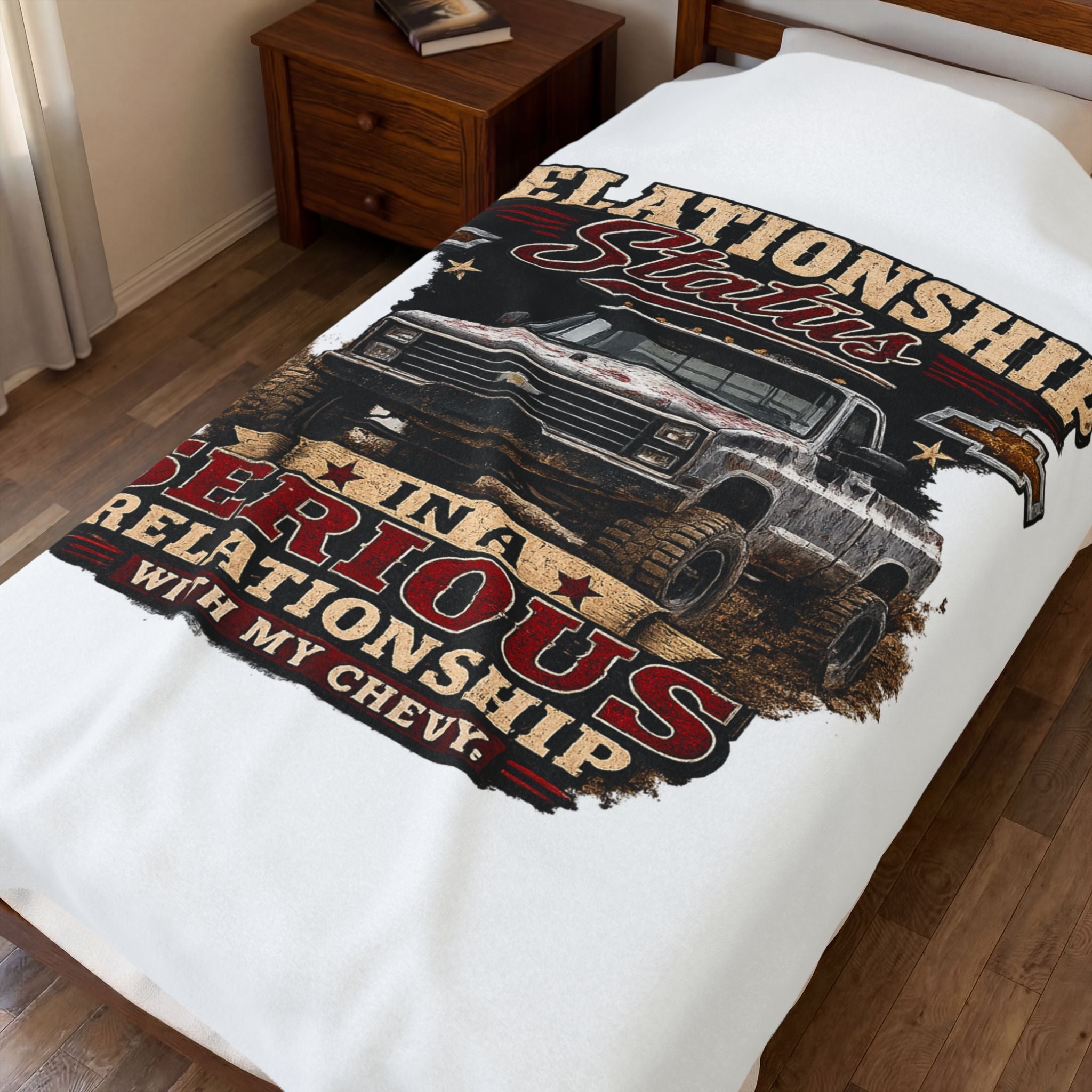 "Relationship Status: In a Serious Relationship with My Chevy" Truck Lover Throw — Velveteen Plush Blanket