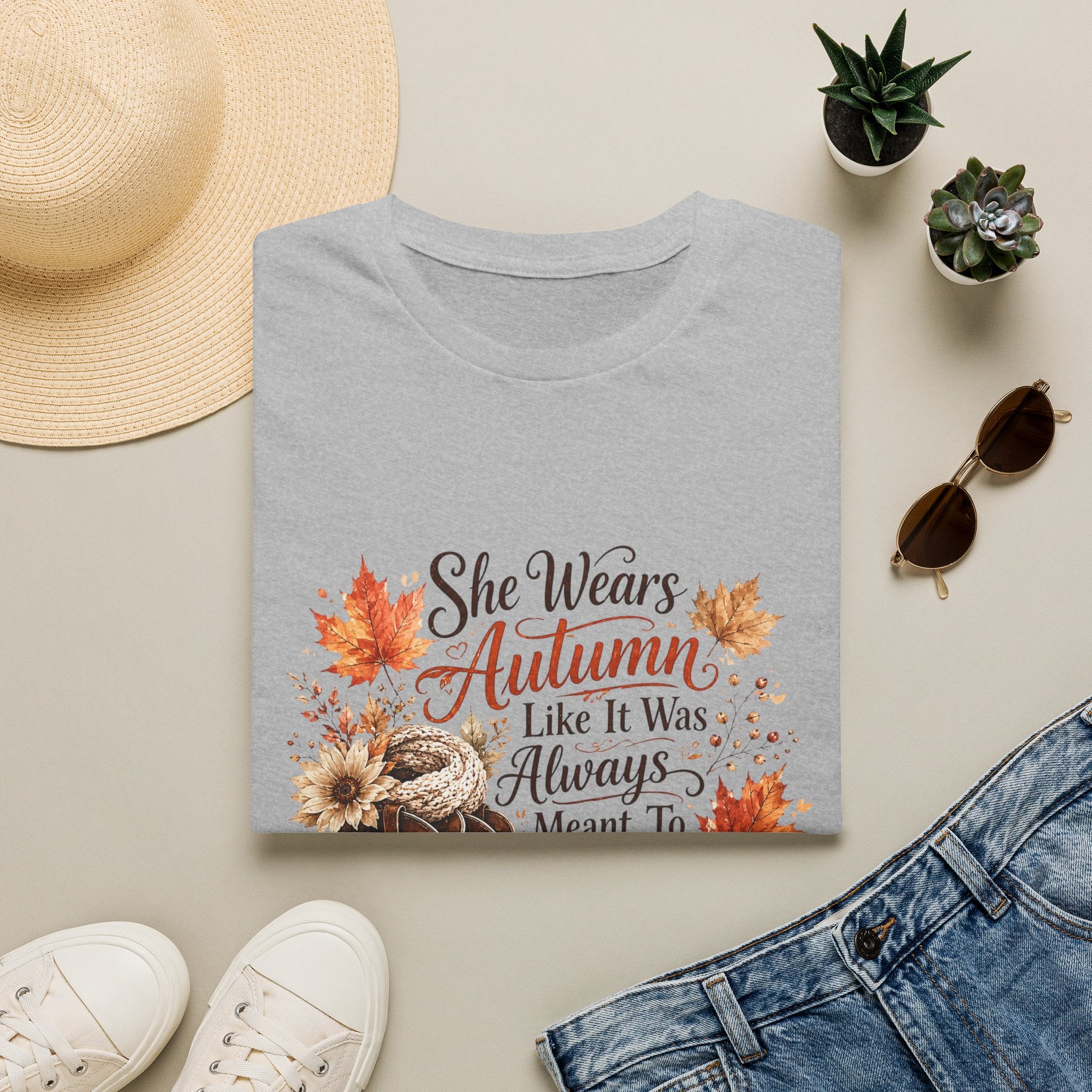 “She Wears Autumn Like It Was Always Meant To Find Her” Fall Graphic T-Shirt — Autumn Tee
