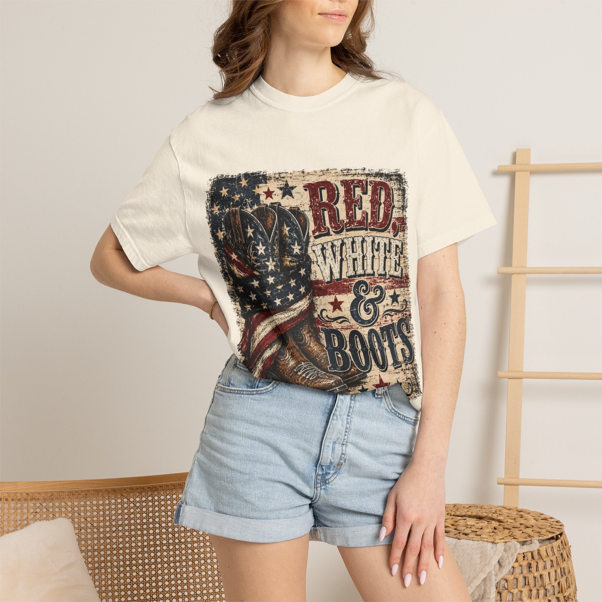 Patriotic "Red White & Boots" T-Shirt — American Flag Cowboy Boot Tee