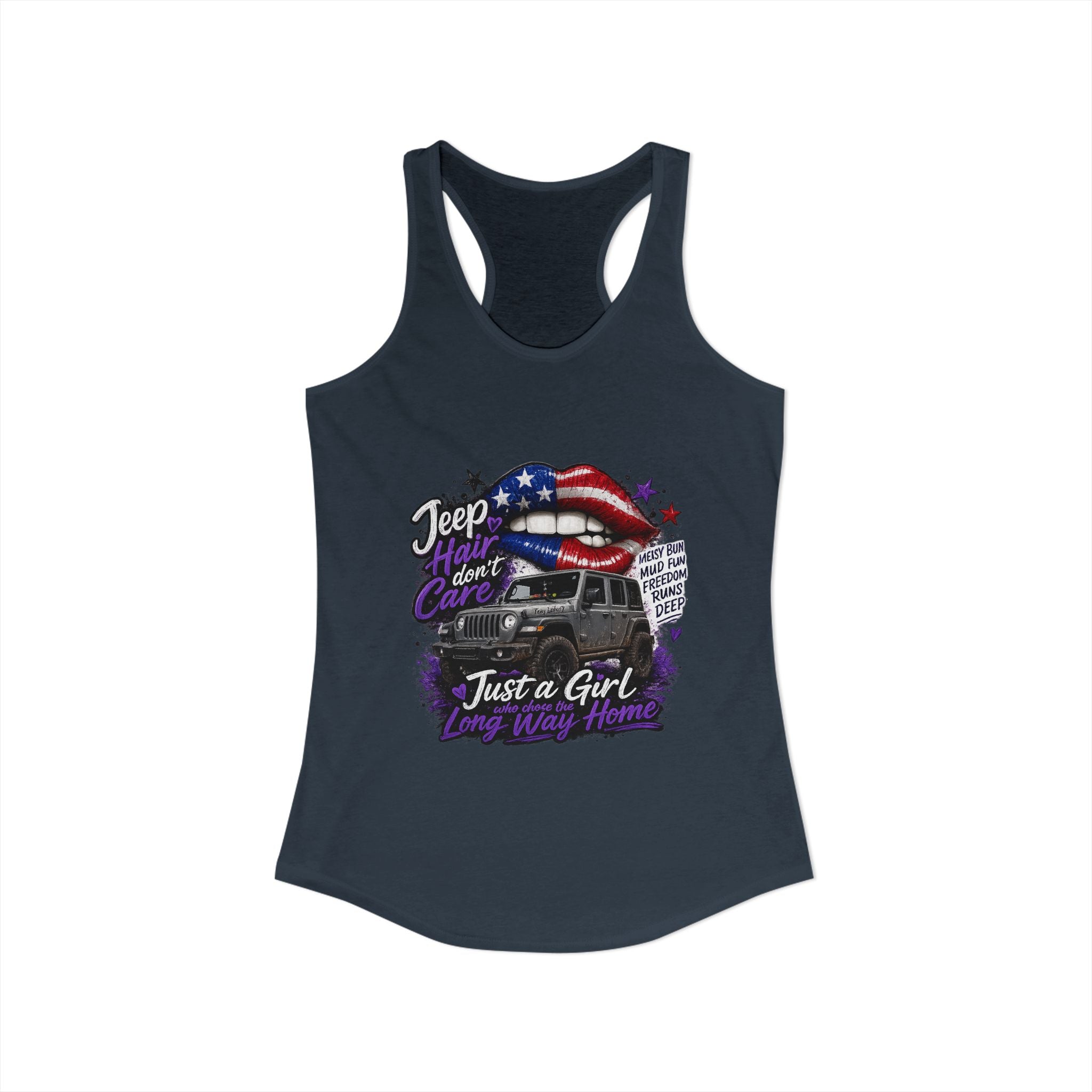 Jeep Hair Don't Care - Just a Girl A Long Way Home Women's Ideal Racerback Tank