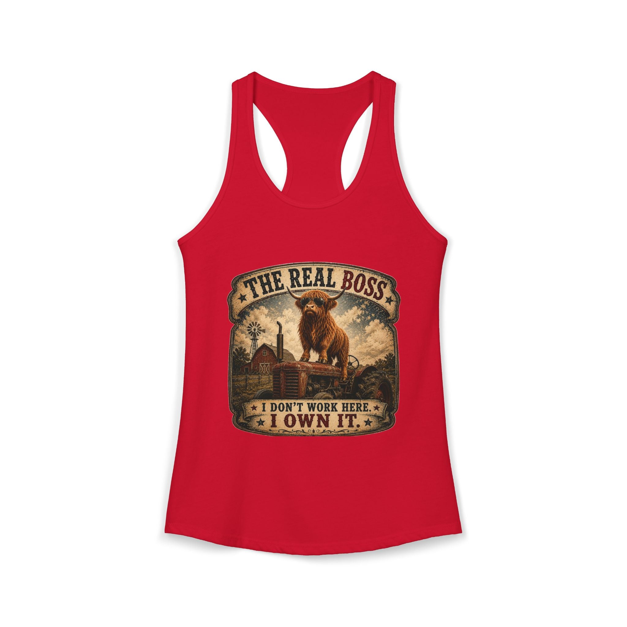 The Real Boss Highland Cow Women's Ideal Racerback Tank