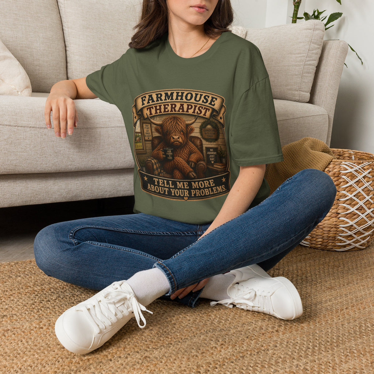 Farmhouse Therapist Highland Cow Unisex Softstyle T-Shirt