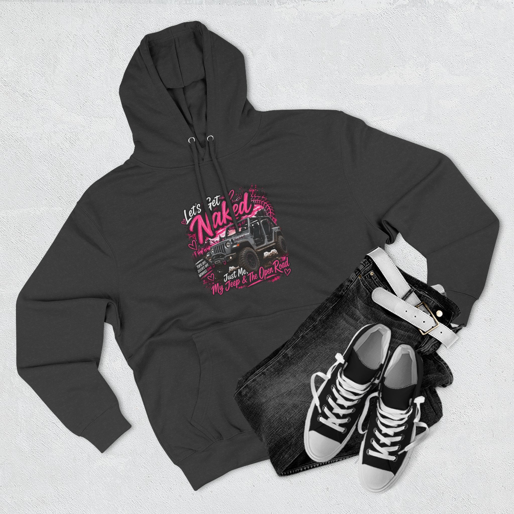 Jeep 'Let's Get Naked' Graphic Hoodie — (Pink) Off-Road Adventure Pullover