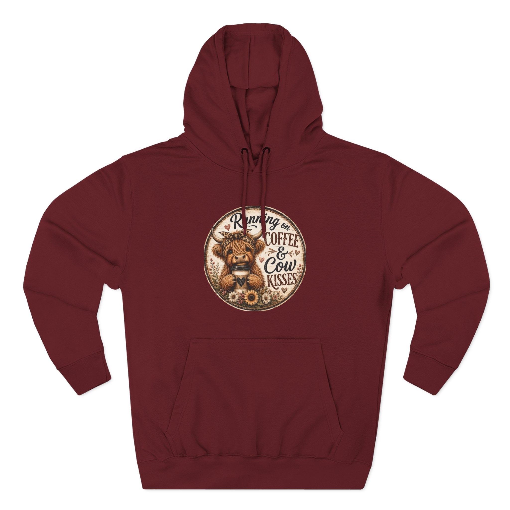 Running on Coffee & Cow Kisses Three-Panel Fleece Hoodie