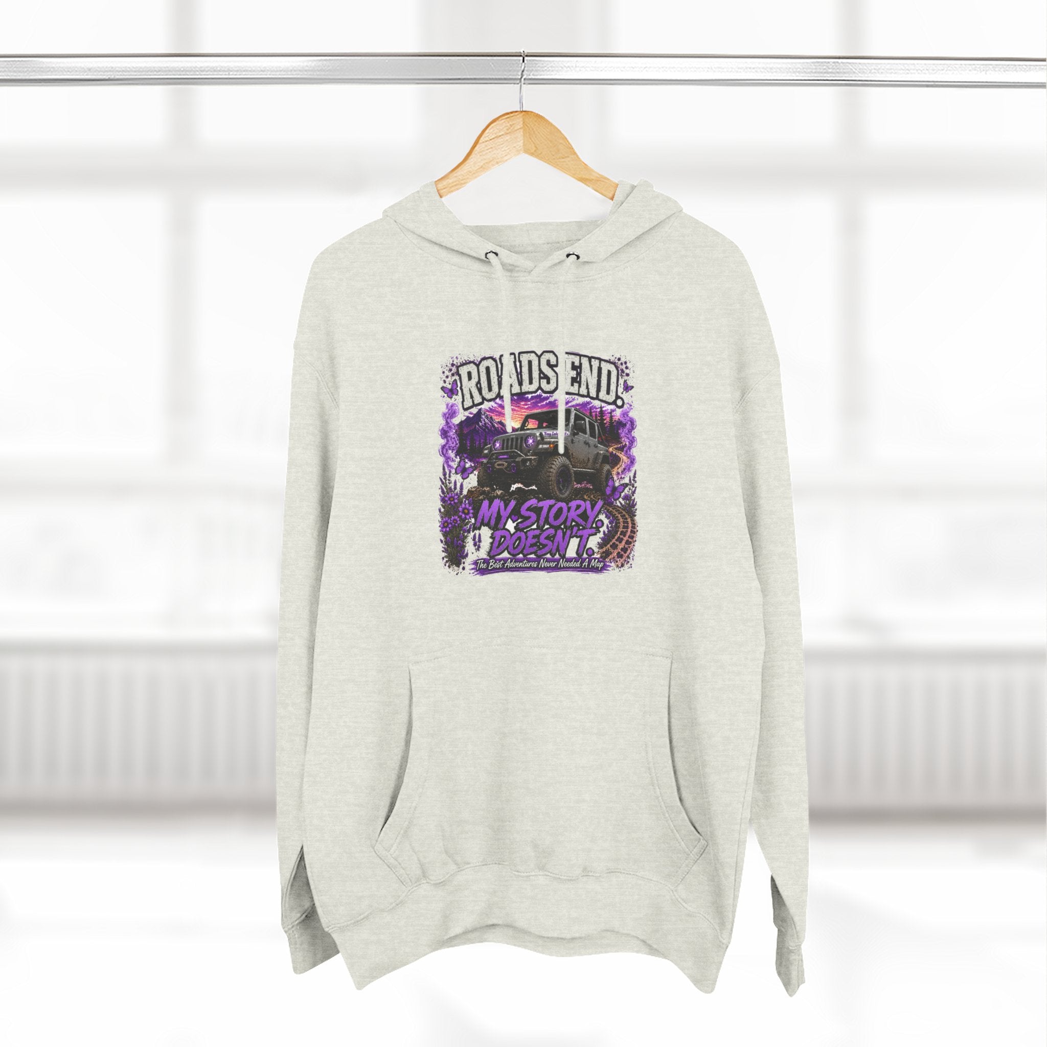 Roads End Jeep (Purple) Three-Panel Fleece Hoodie