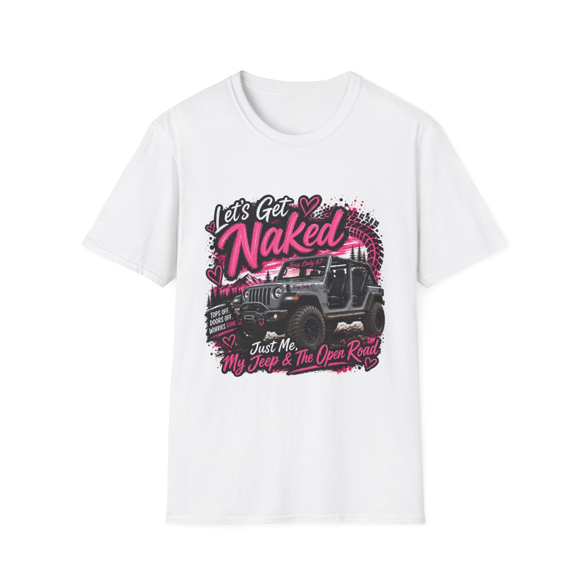 Jeep 'Let's Get Naked' Graphic T-Shirt — (Pink) Funny Off-Roading Top