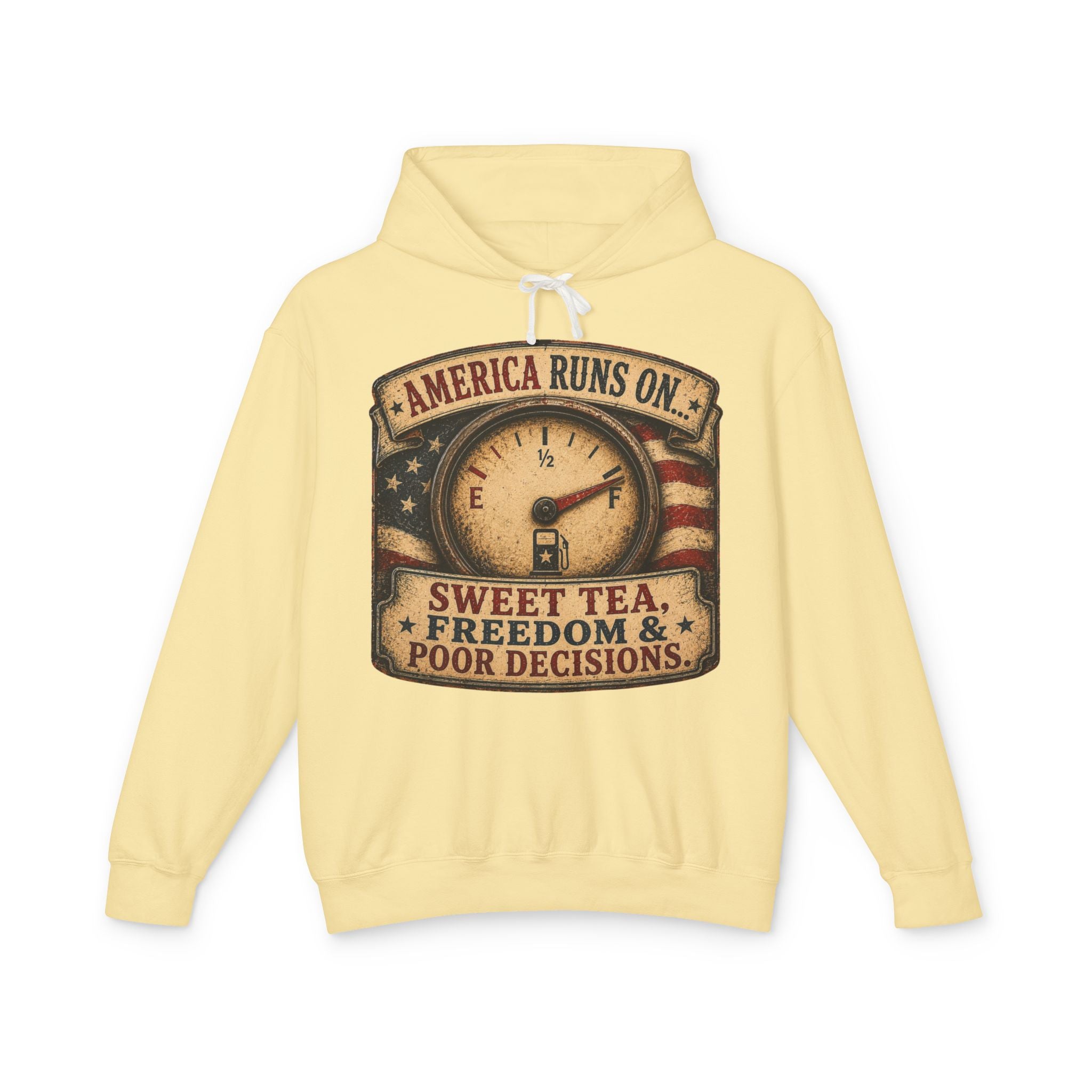 America Runs On Sweet Tea Hoodie — 'Sweet Tea, Freedom & Poor Decisions' Patriotic Pullover