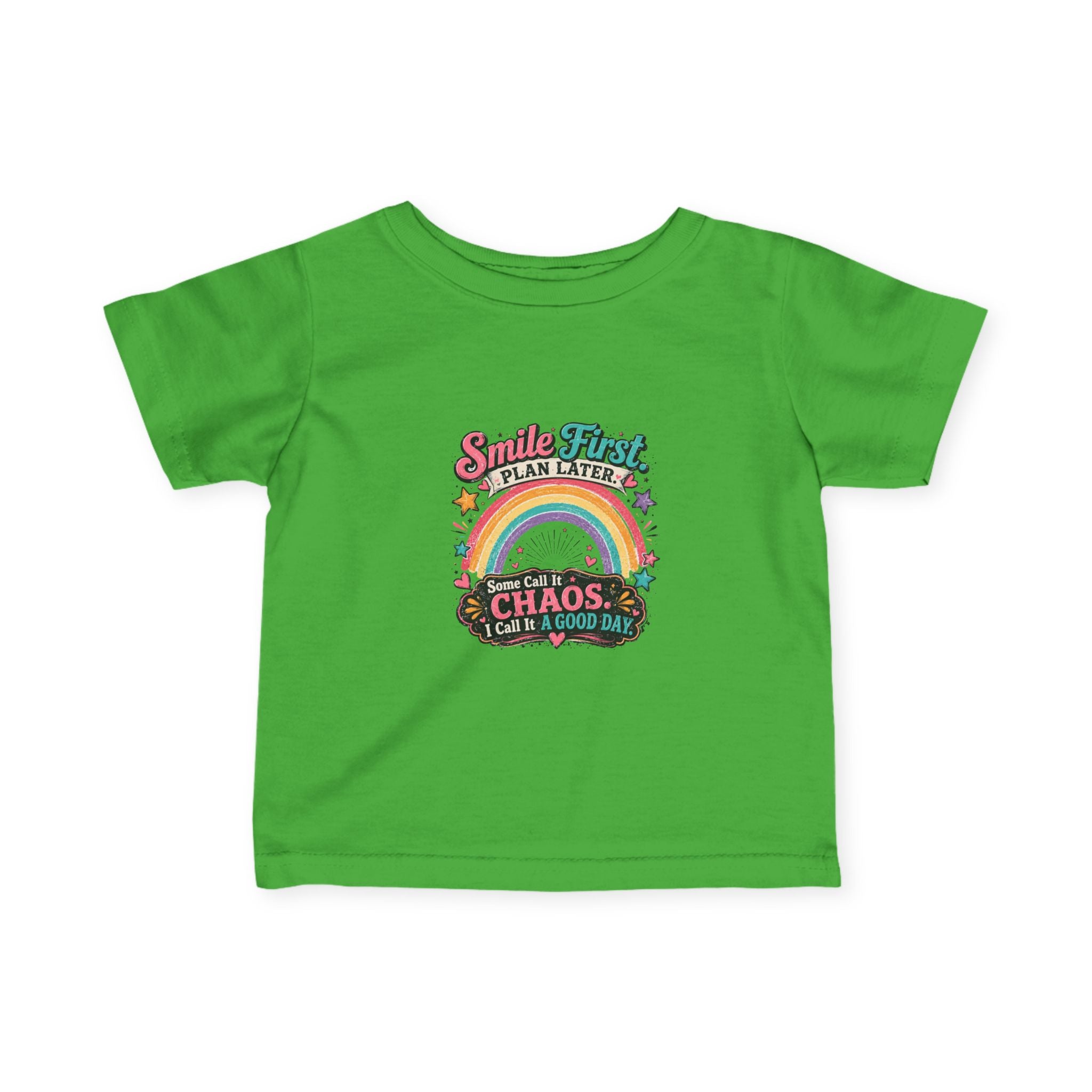 “Smile First, Plan Later” Rainbow Chaos Baby T‑Shirt — Infant Tee