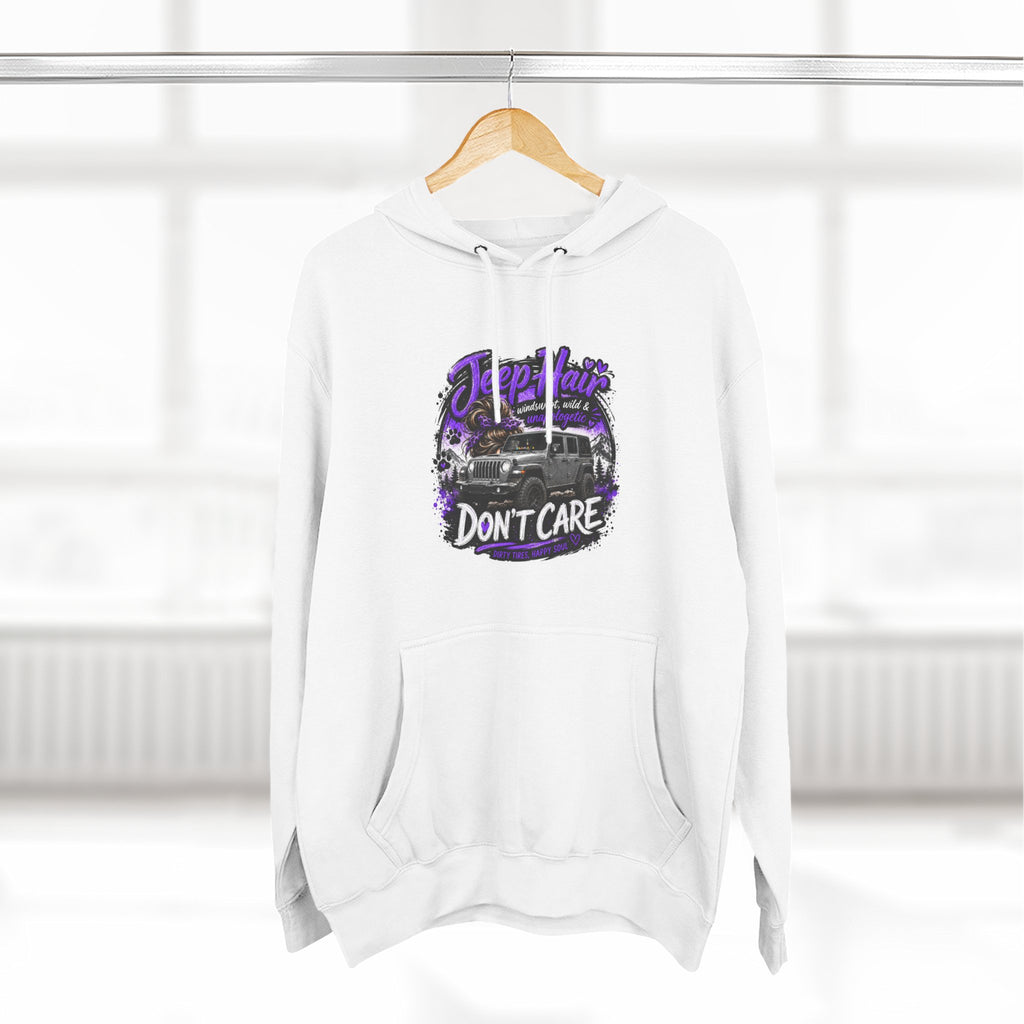 Jeep Hair Don't Care (Purple) Three-Panel Fleece Hoodie