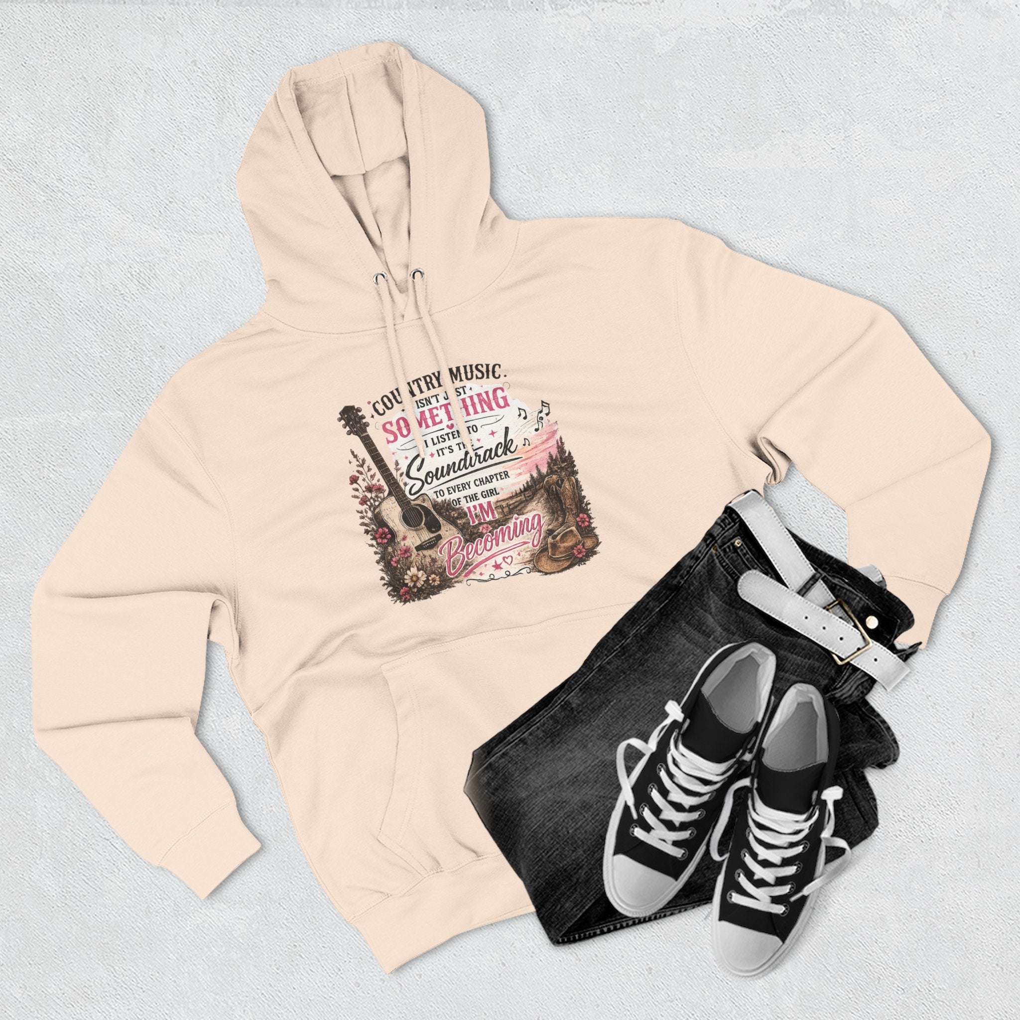 Country Music Soundtrack Hoodie — Vintage Guitar Scenic Graphic